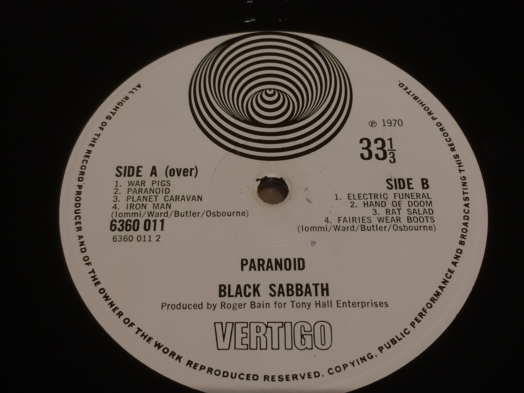 Omslagsbild för skivan BLACK SABBATH paranoid LP -70 UK VERTIGO large swirl 6360 011