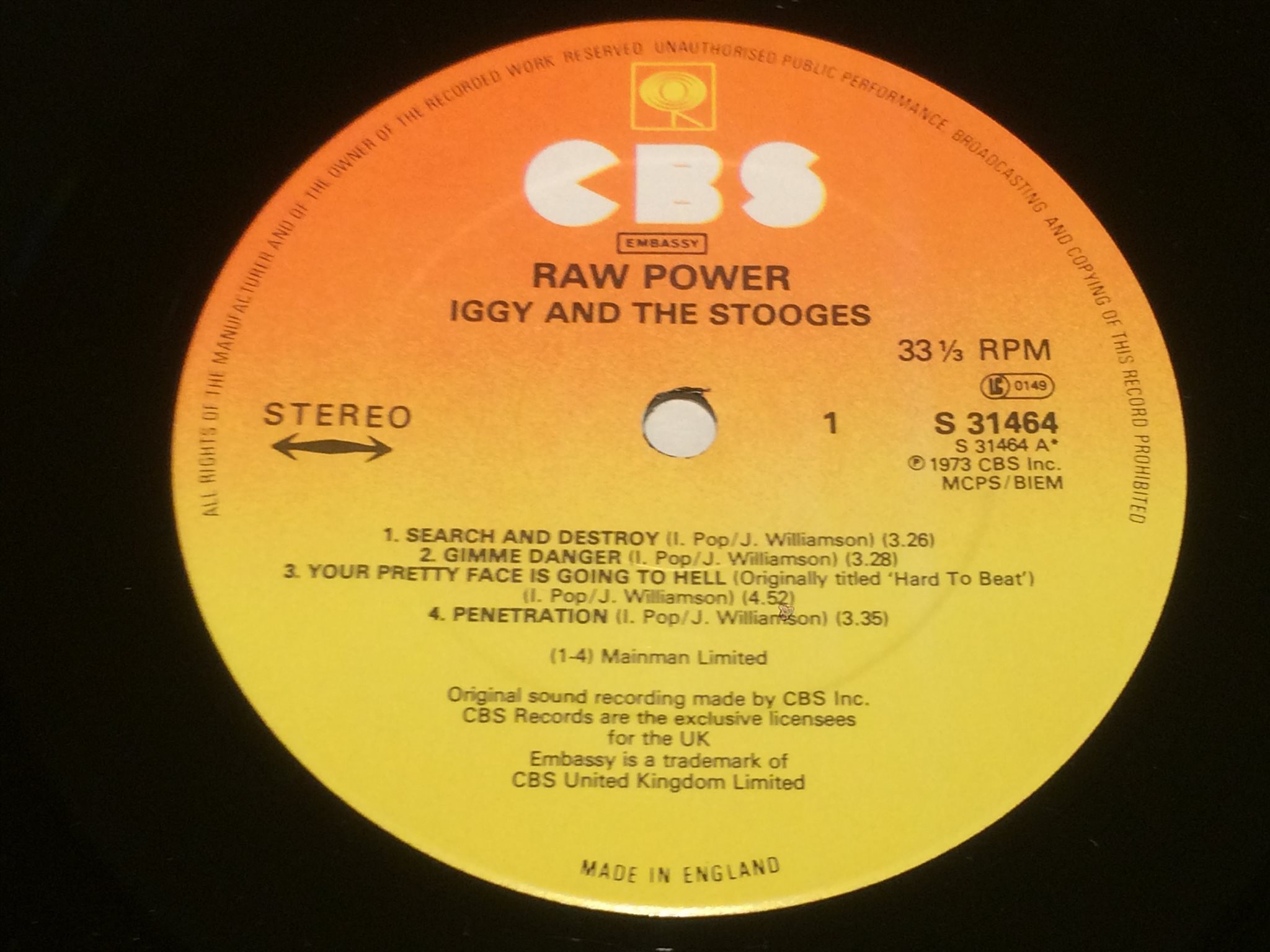 Omslagsbild för skivan IGGY AND THE STOOGES raw power LP -73/77 UK CBS S 31454