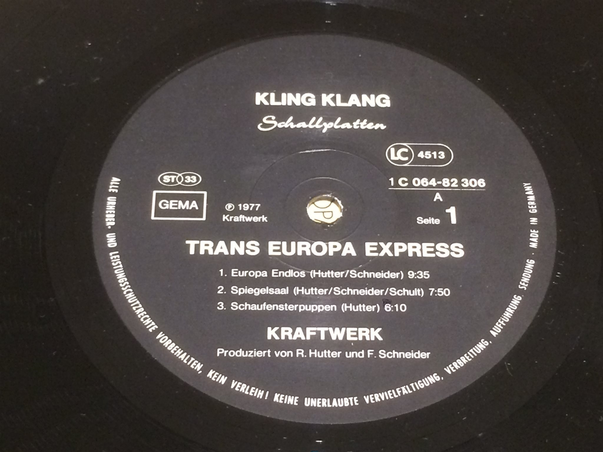 Omslagsbild för skivan KRAFTWERK trans europa express LP -77 Ger KLING KLANG + poster 