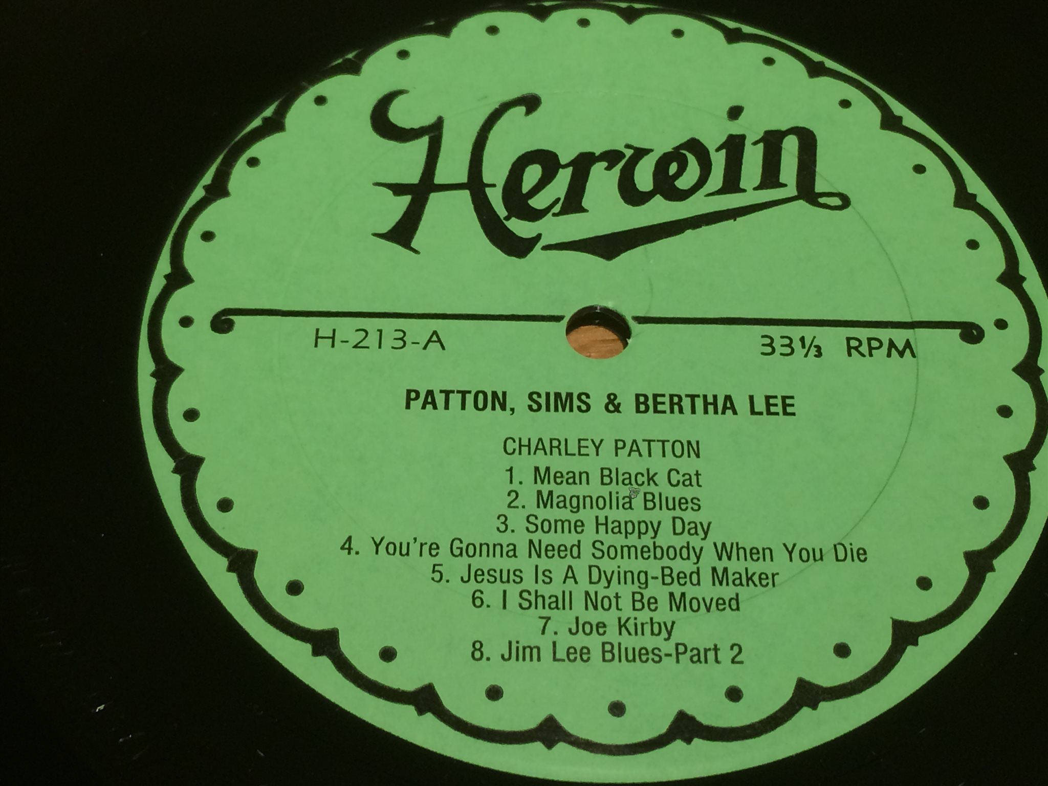 Omslagsbild för skivan CHARLEY PATTON Patton, Sims & Bertha Lee LP -77 US HERWIN 213 rare blues