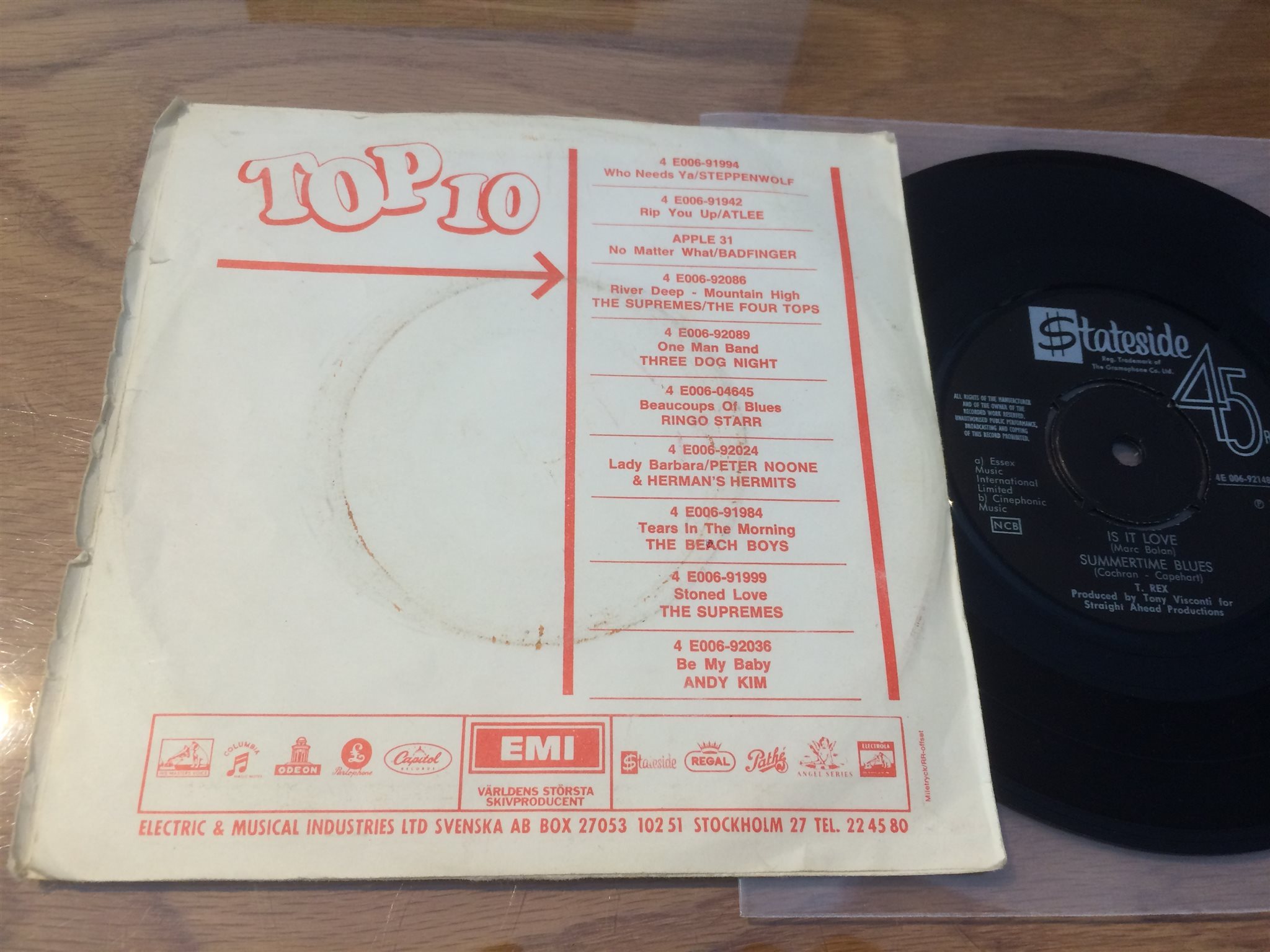 Omslagsbild för skivan T REX ride a white swan 45 EP Swe EMI STATESIDE E006-92148