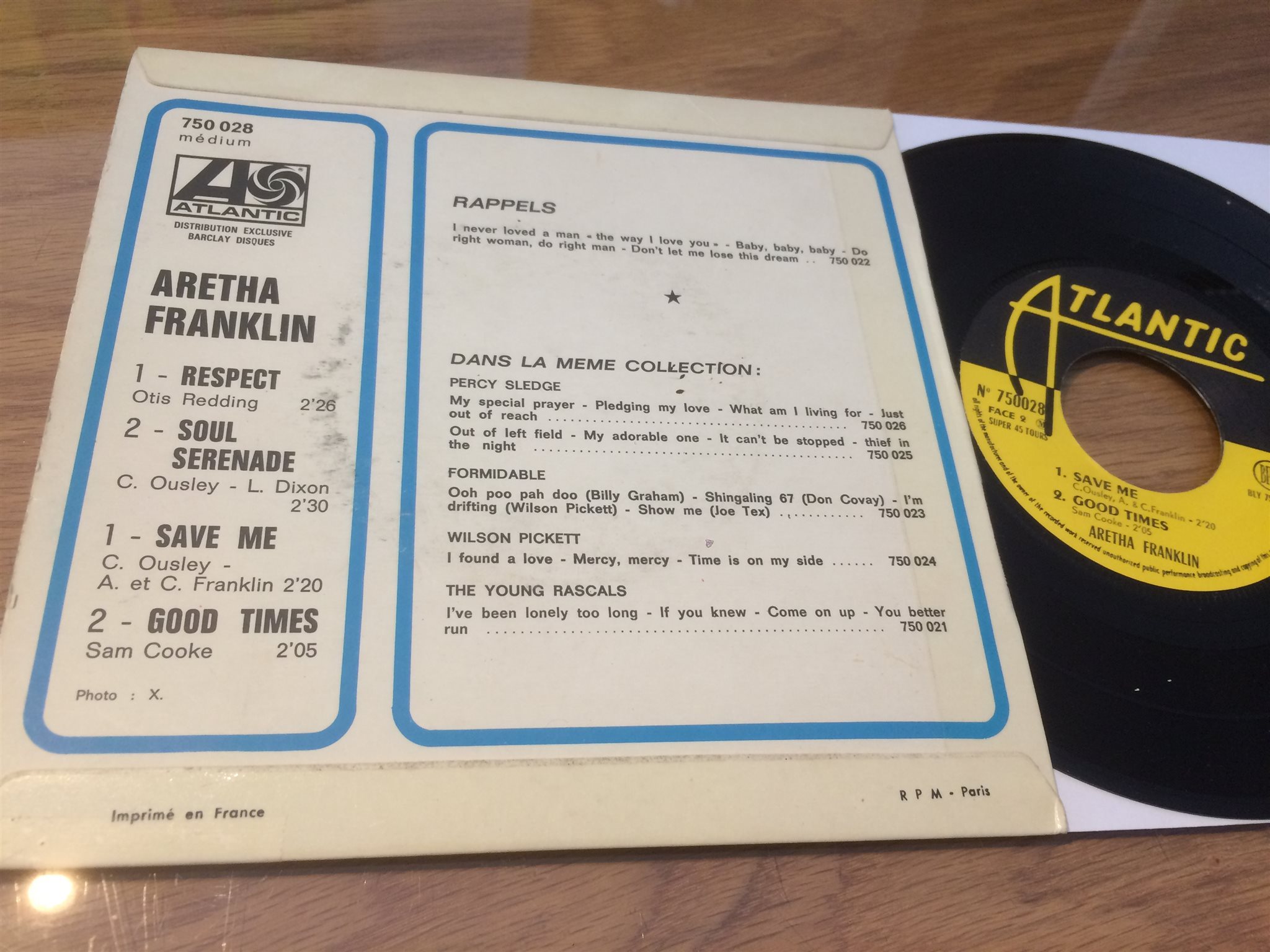 Omslagsbild för skivan ARETHA FRANKLIN respect 45 EP France ATLANTIC 750.028 M 