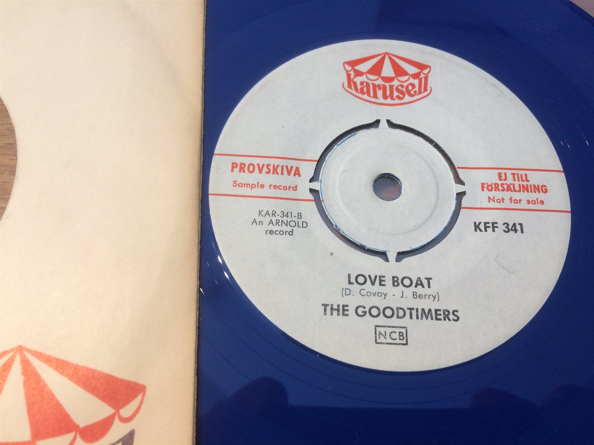 Omslagsbild för skivan THE GOODTIMERS pony time 45 Sweden KARUSELL KFF 341 blå vinyl PROMO svår!!