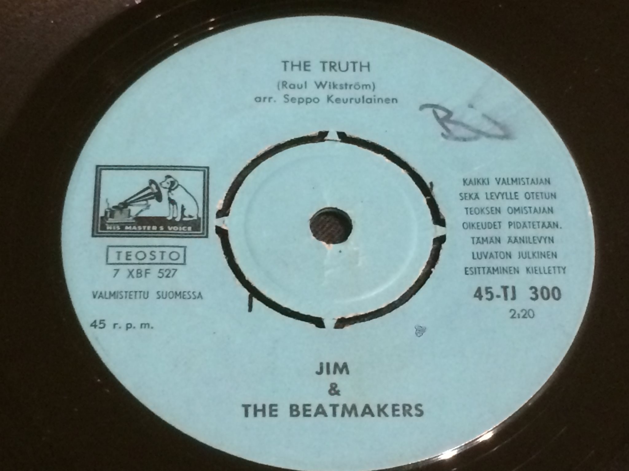 Omslagsbild för skivan JIM & THE BEATMAKERS my only one 45 -64 Finland HMV 45-TJ 300 very rare!