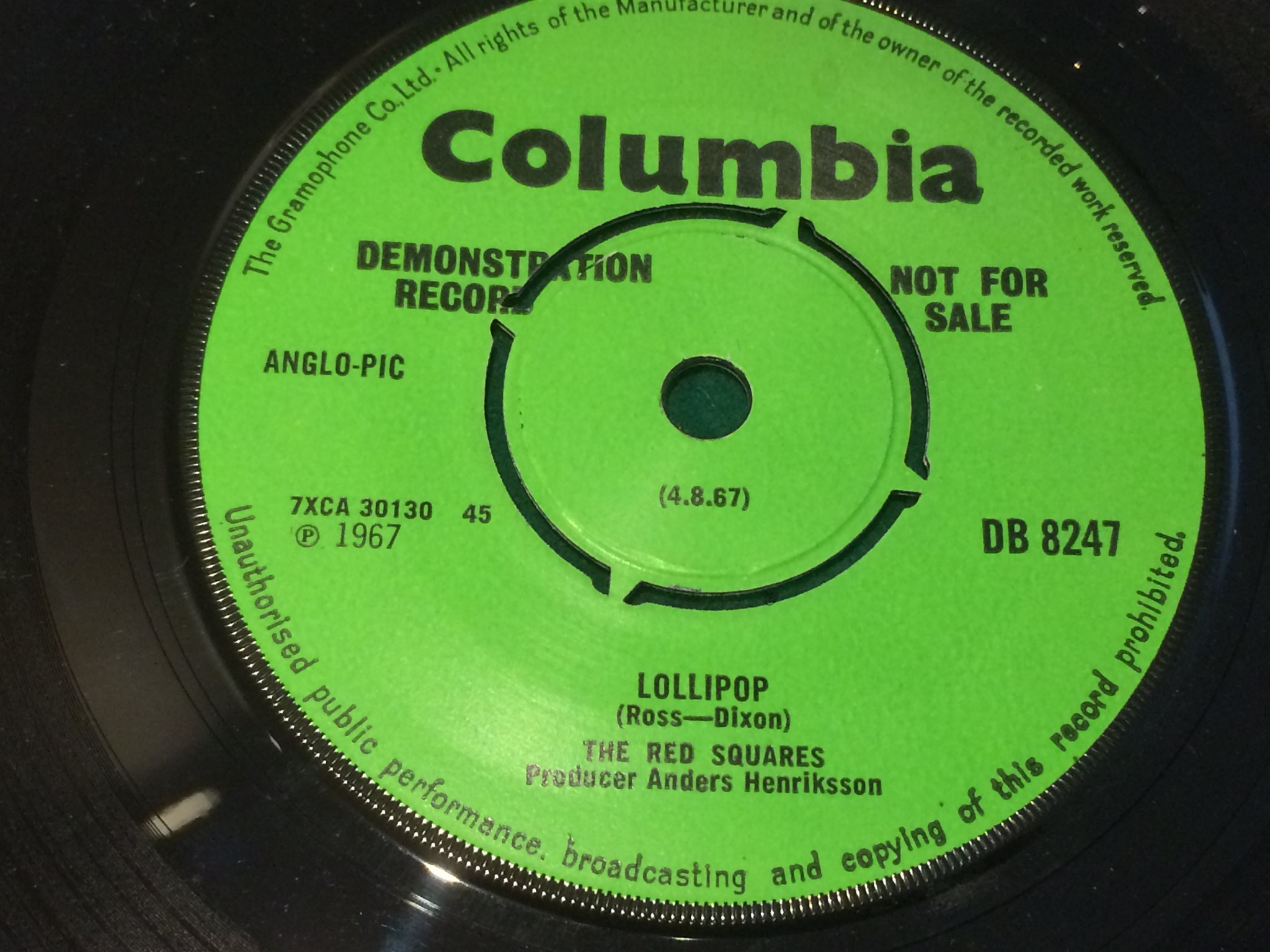 Omslagsbild för skivan THE RED SQUARES true love story 45 -67 UK demo COLUMBIA DB 8247 rare!!!