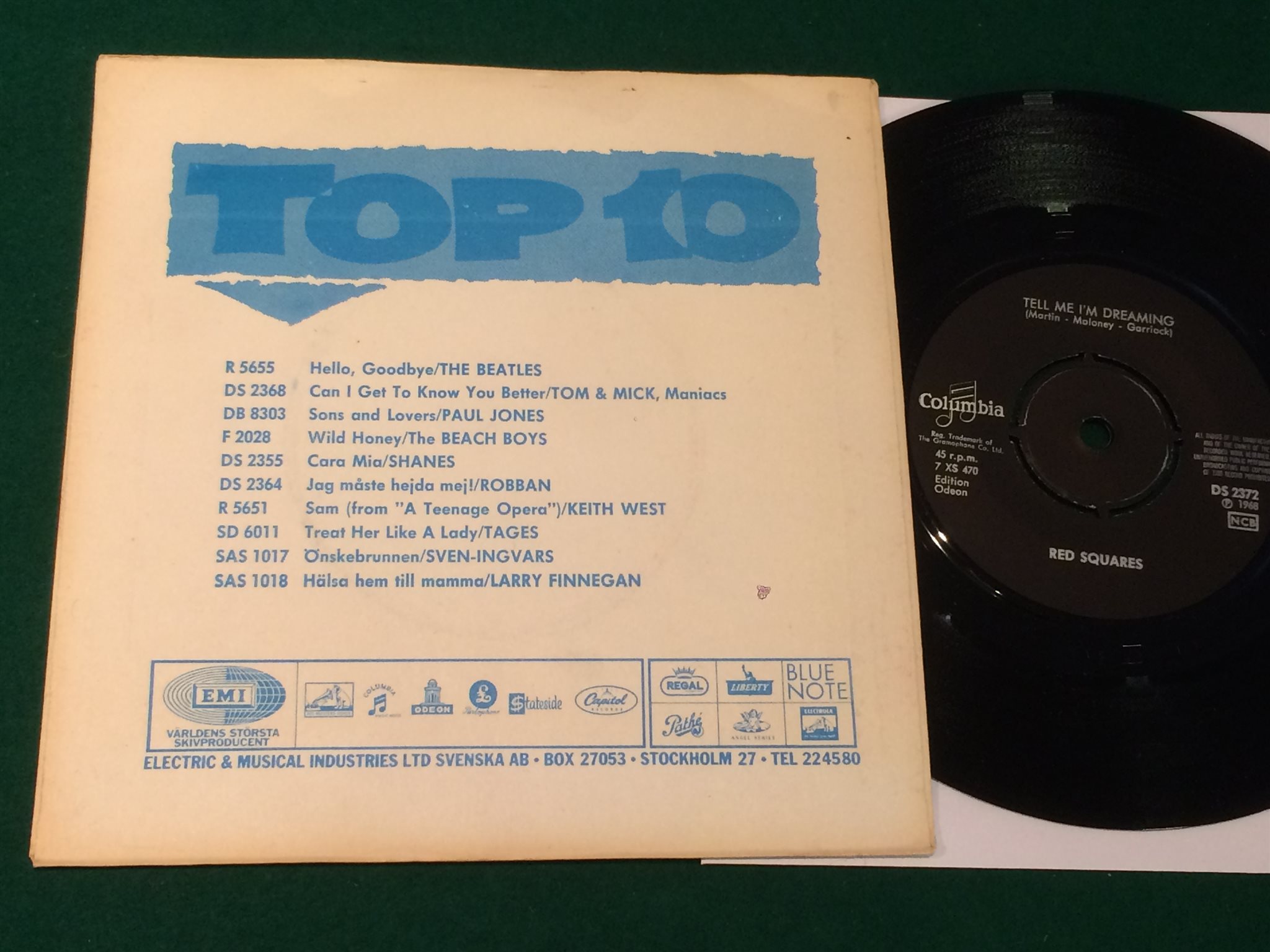 Omslagsbild för skivan RED SQUARES down and out 45 -68 Swe COLUMBIA DS 2372