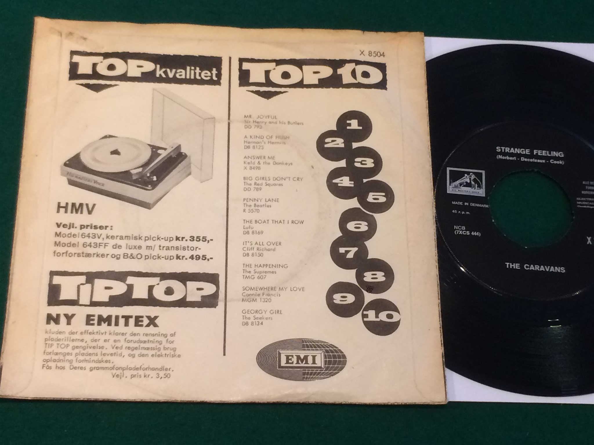 Omslagsbild för skivan THE CARAVANS music to watch girls by 45 -67 Denmark HMV X8504