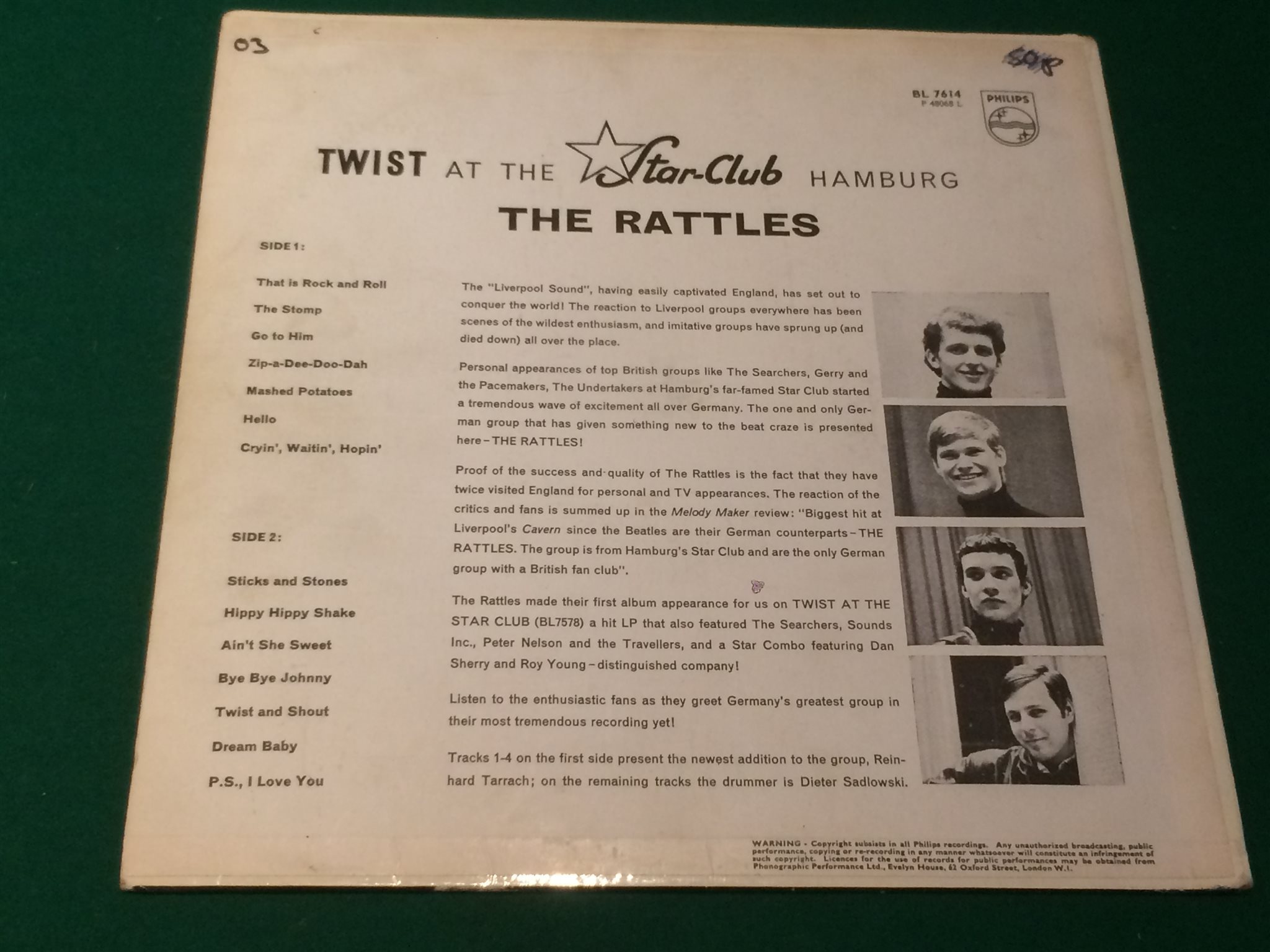 Omslagsbild för skivan THE RATTLES twist at the Star-club Hamburg LP 60s UK PHILIPS BL 7614