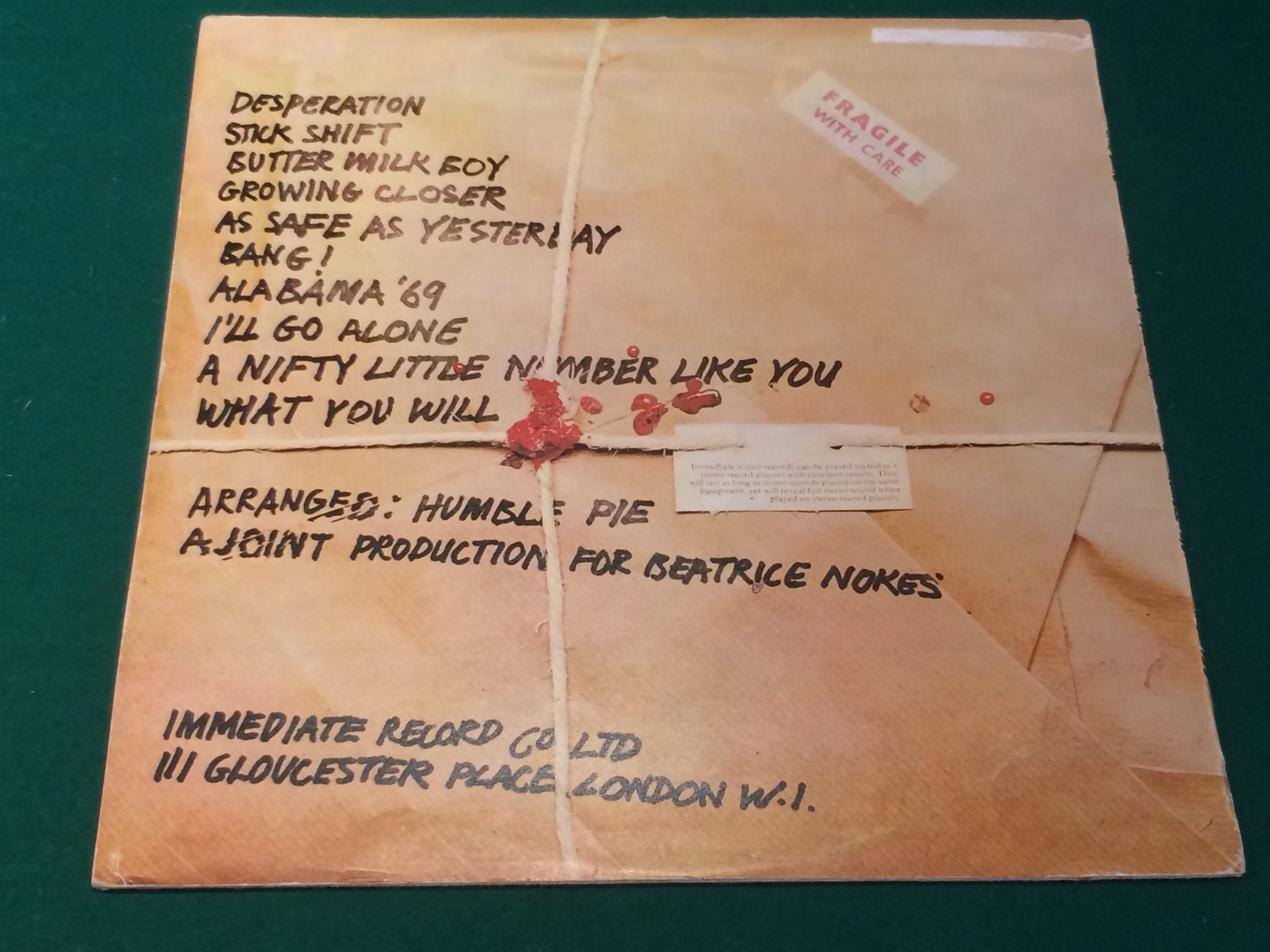 Omslagsbild för skivan HUMBLE PIE as safe as yesterday is LP -69 UK IMMEDIATE IMSP 025