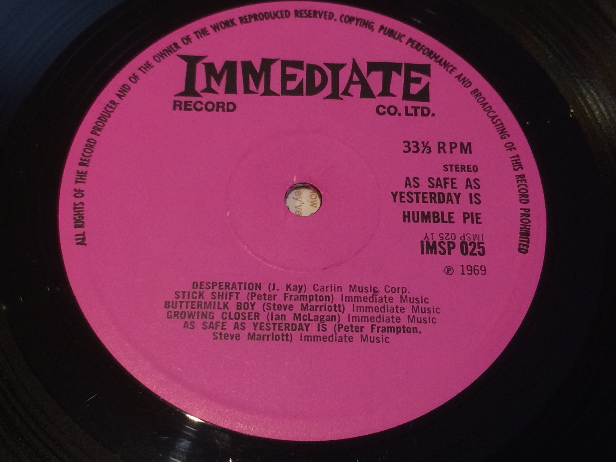 Omslagsbild för skivan HUMBLE PIE as safe as yesterday is LP -69 UK IMMEDIATE IMSP 025