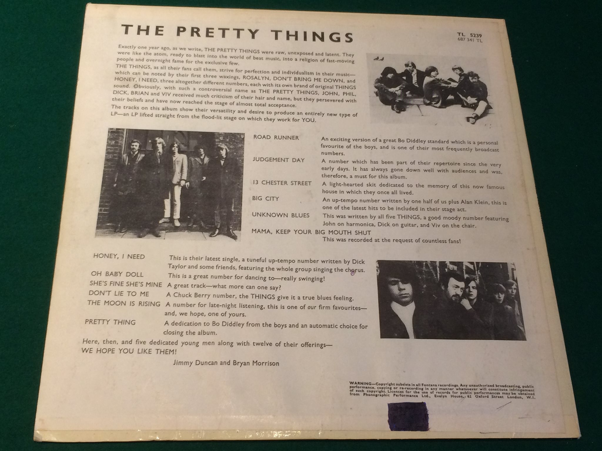 Omslagsbild för skivan THE PRETTY THINGS s/t LP  UK FONTANA TL 5239