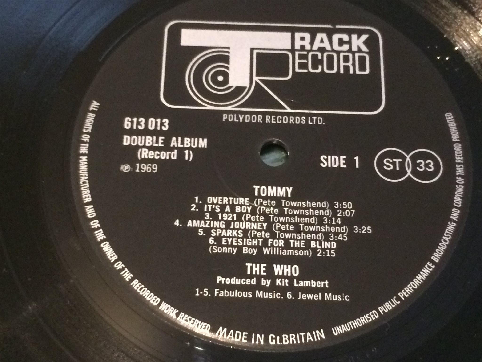 Omslagsbild för skivan THE WHO Tommy 2xLP -69 UK TRACK 613013/4 #22298 M-