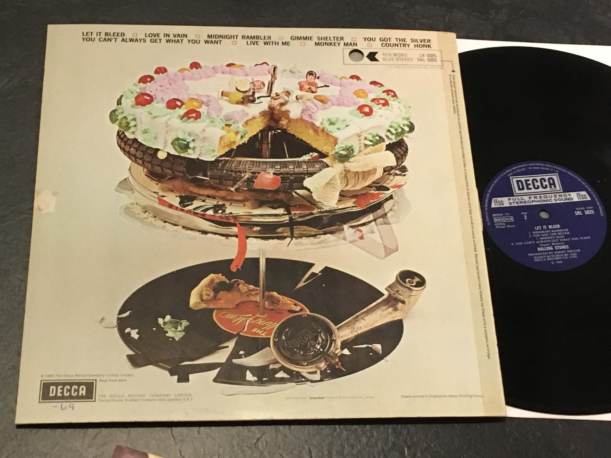 Omslagsbild för skivan ROLLING STONES let it bleed LP -69 UK DECCA SKL.5025 + POSTER