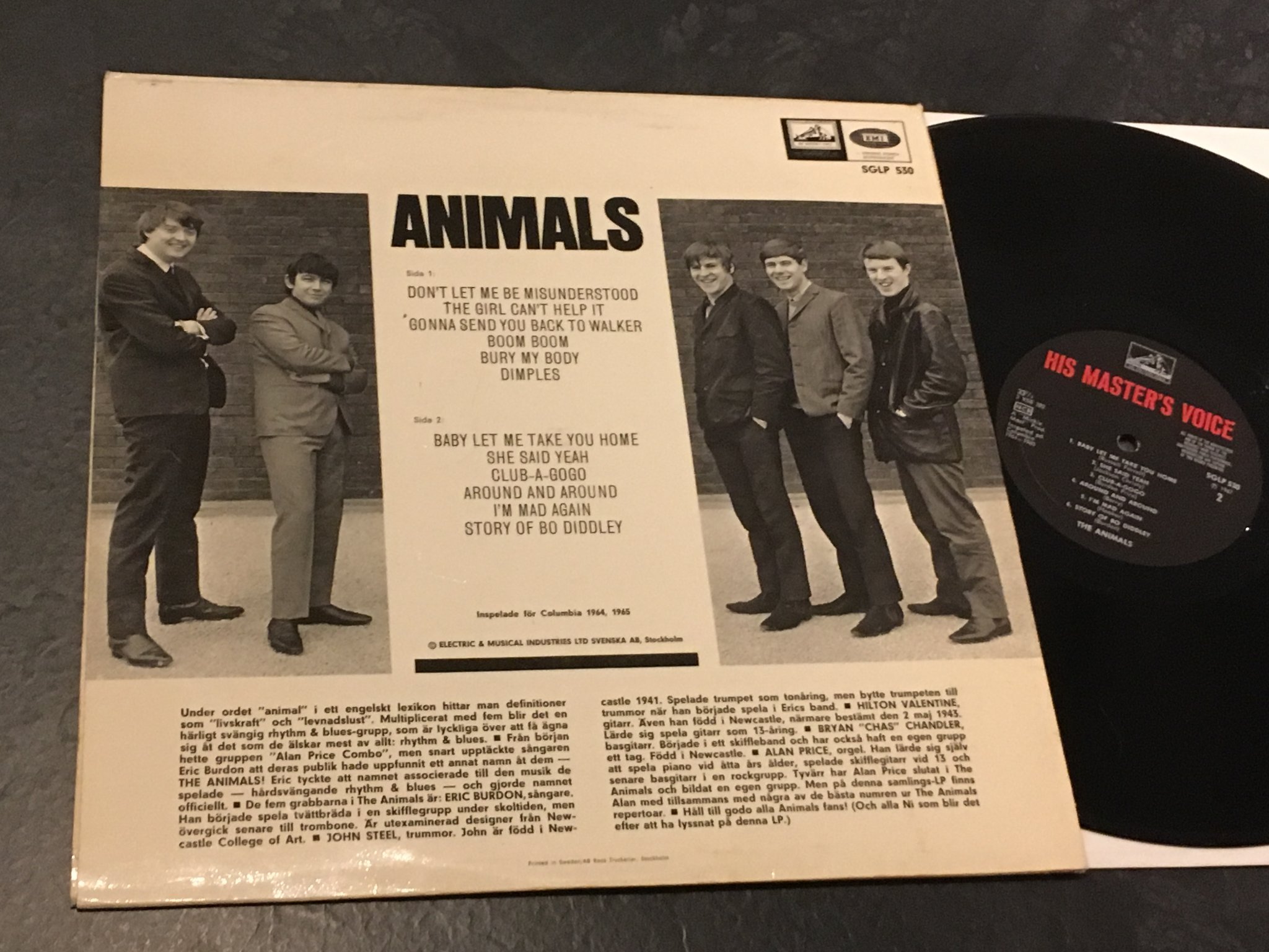Omslagsbild för skivan THE ANIMALS s/t LP -67 Swe HIS MASTER’S VOICE SGLP 530