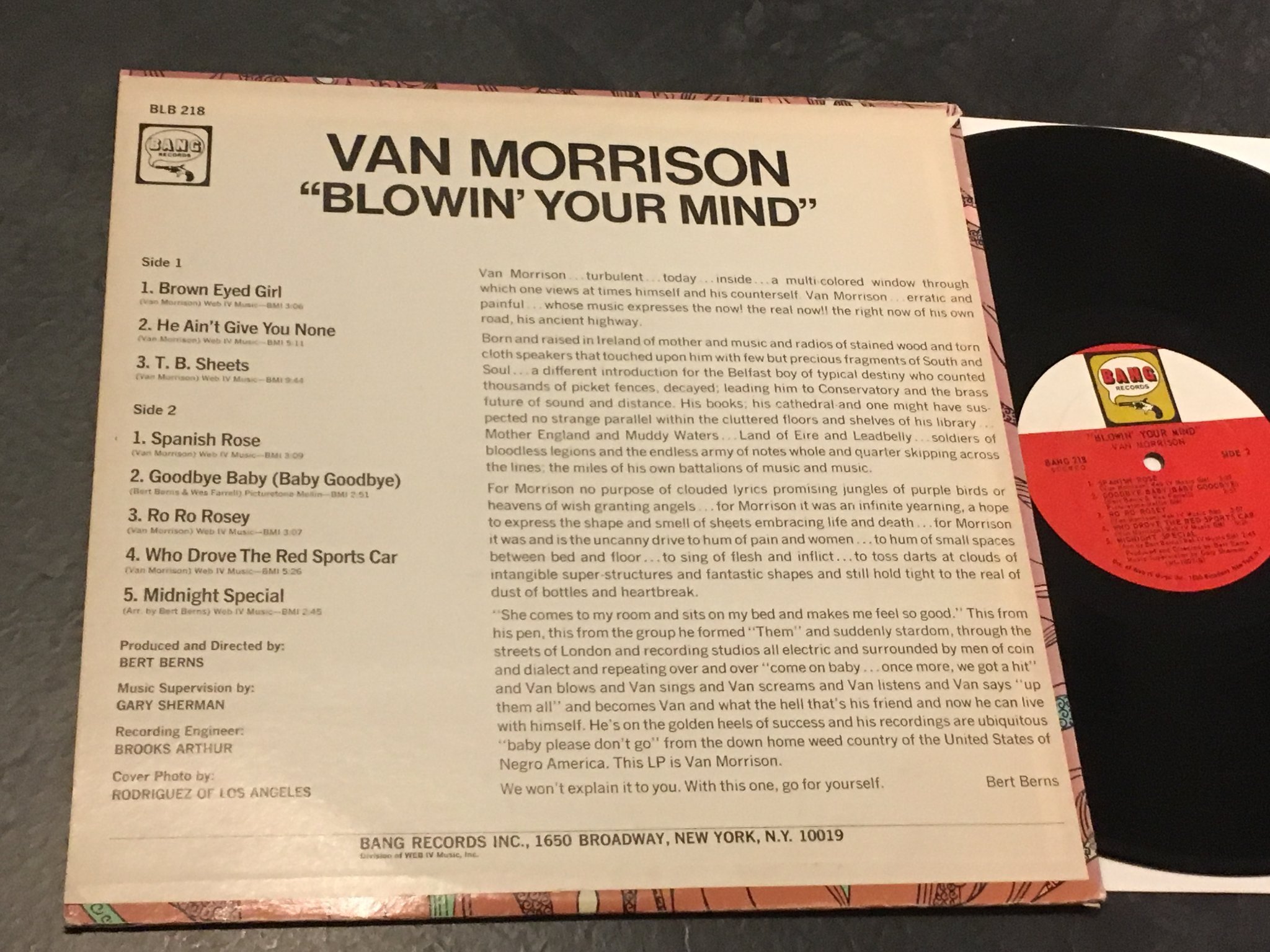 Omslagsbild för skivan VAN MORRISON blowin’ your mind LP -67 US BANG BLPS-218 rare