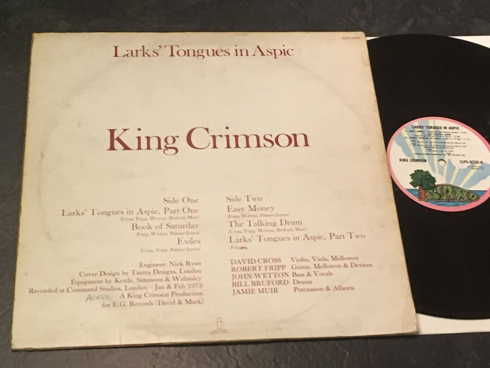 Omslagsbild för skivan KING CRIMSON lark’s tongues in aspic LP -73 UK ISLAND ILPS 9230  