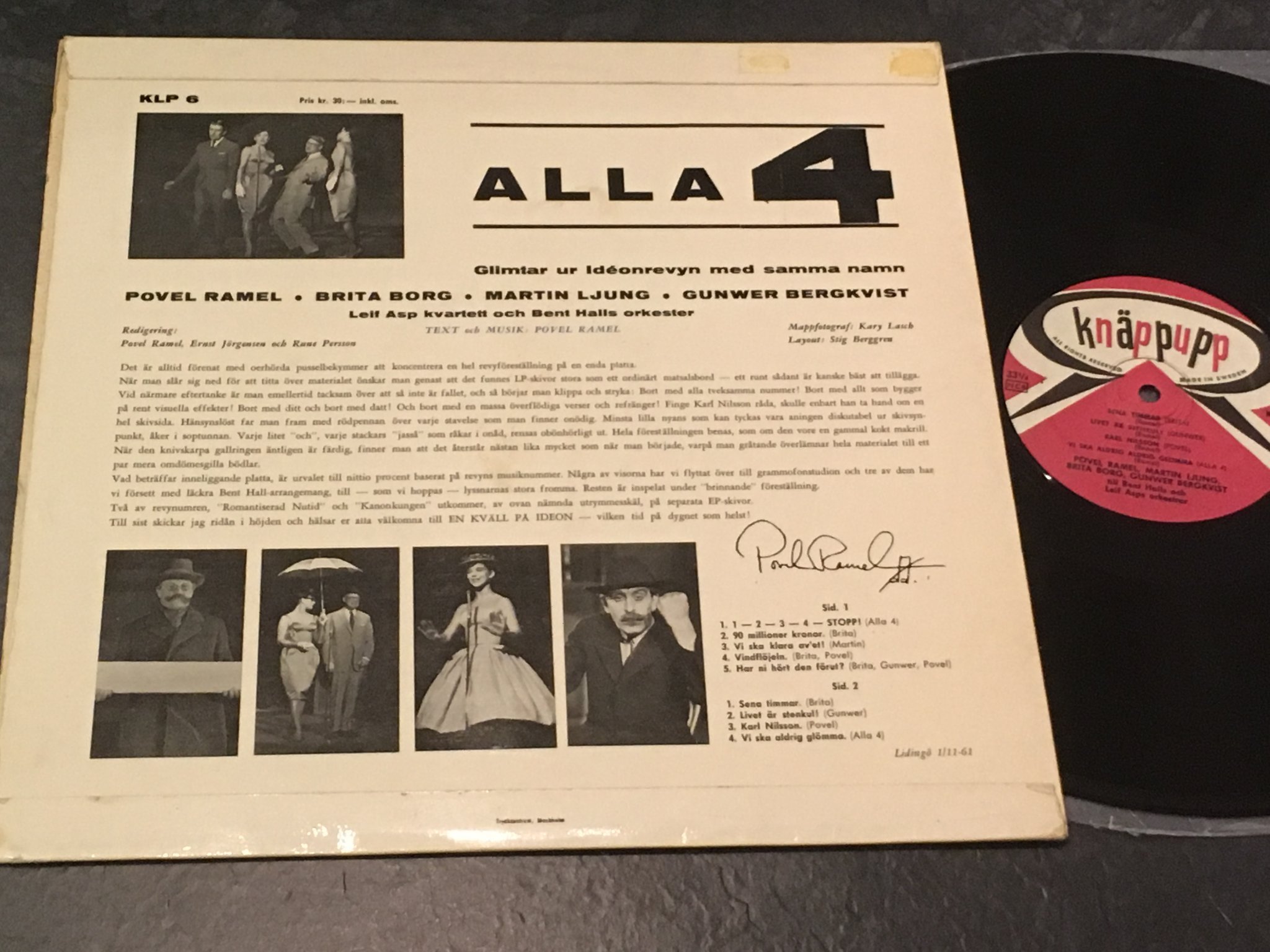 Omslagsbild för skivan POVEL RAMEL alla 4 LP -61 Swe KNÄPPUPP KLP 6