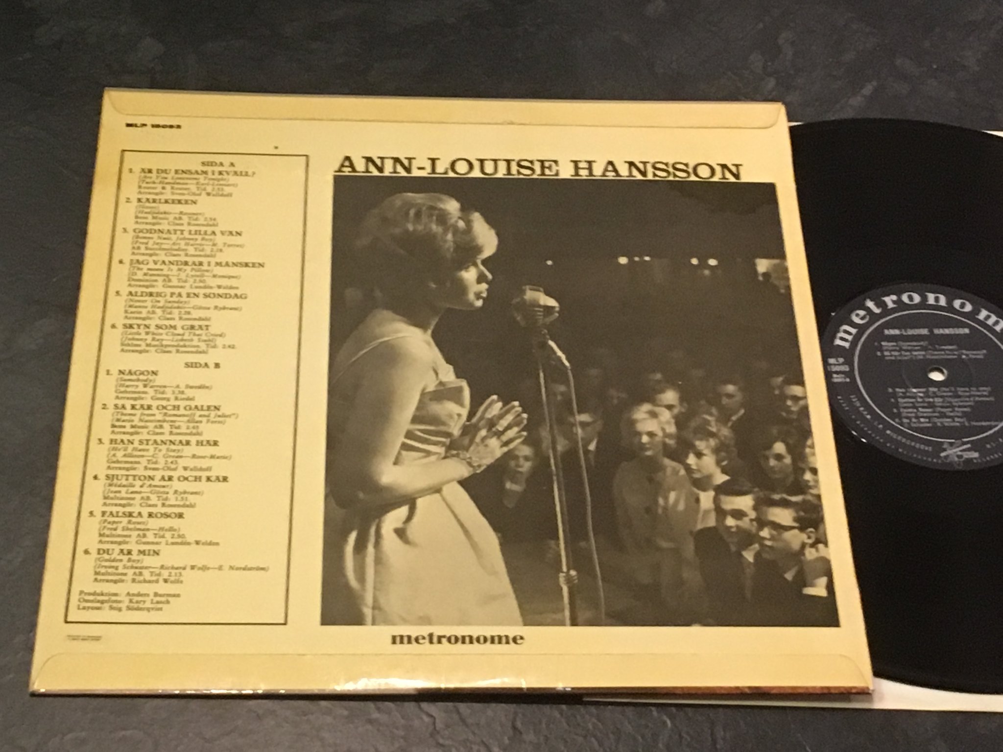 Omslagsbild för skivan ANN-LOUISE HANSSON är du ensam ikväll LP -61 Den. METRONOME MLP 15093 mega rare