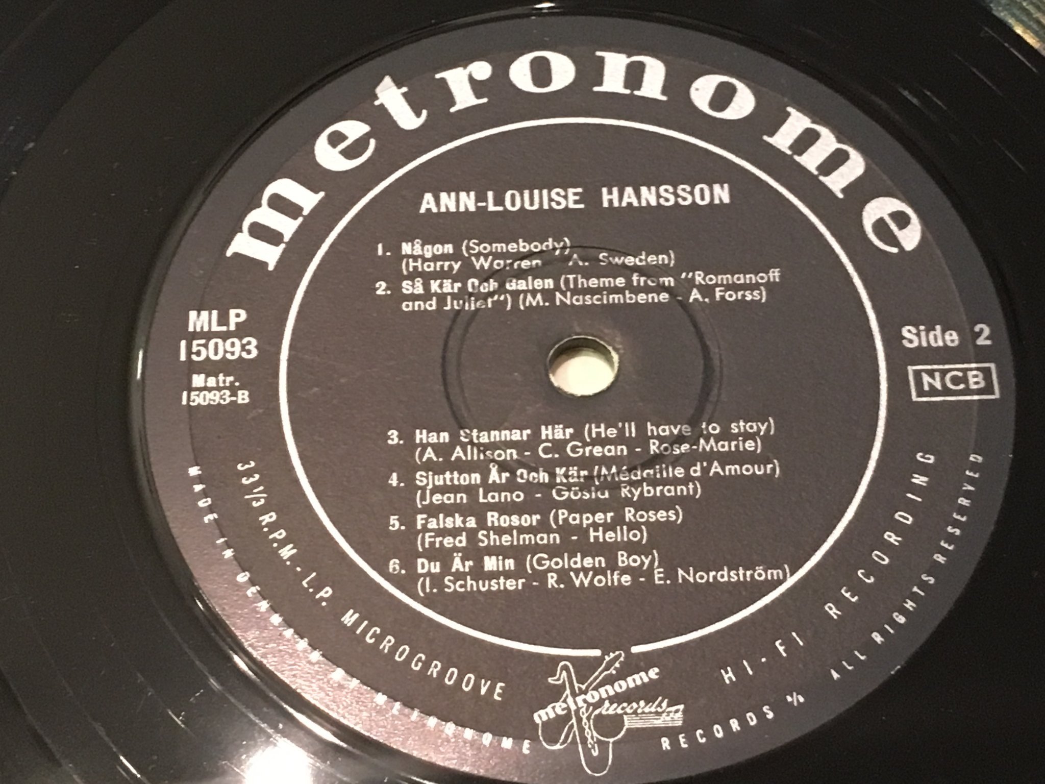 Omslagsbild för skivan ANN-LOUISE HANSSON är du ensam ikväll LP -61 Den. METRONOME MLP 15093 mega rare
