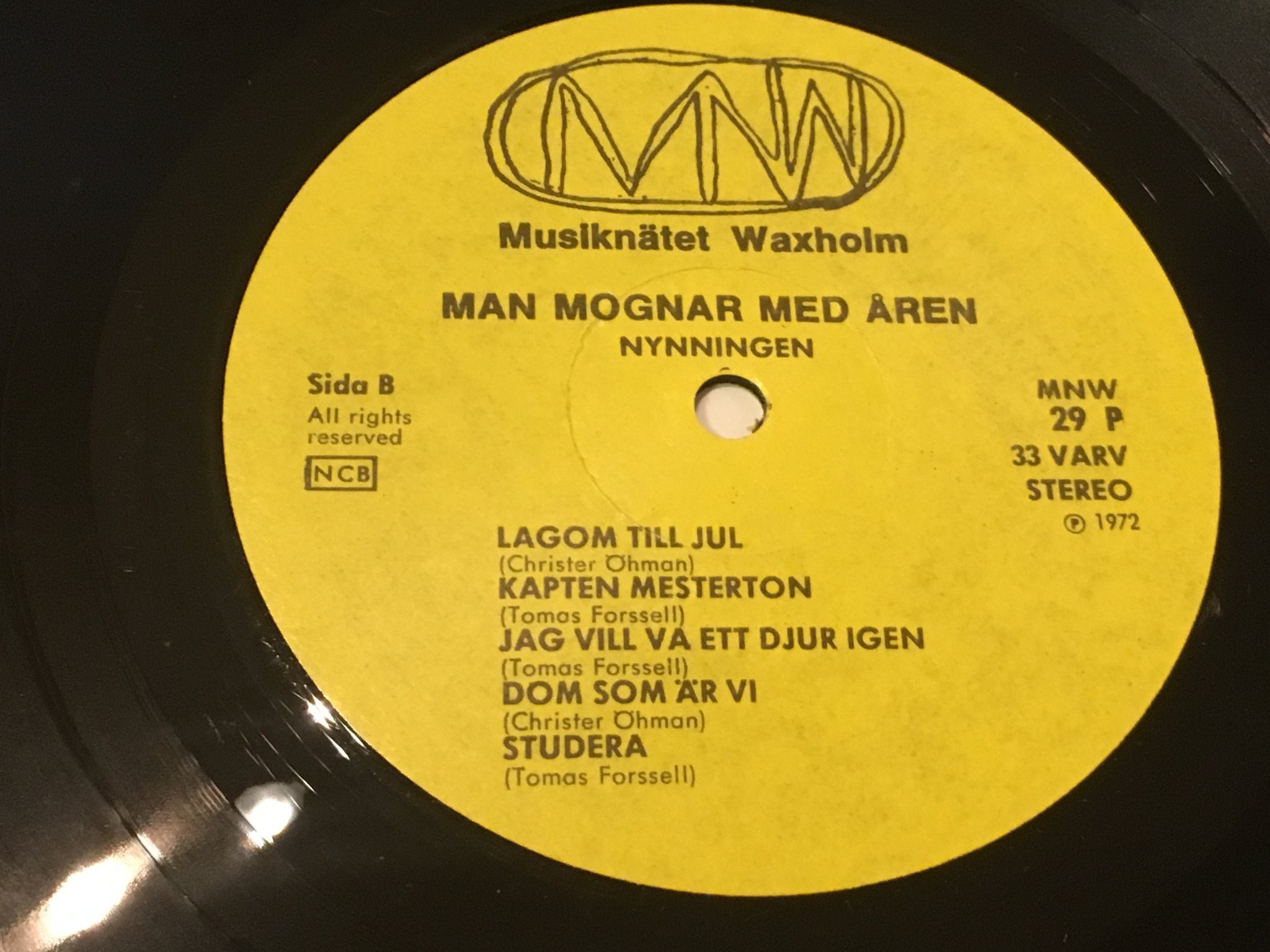 Omslagsbild för skivan NYNNINGEN man mognar med åren LP -72 Swe MNW 29P