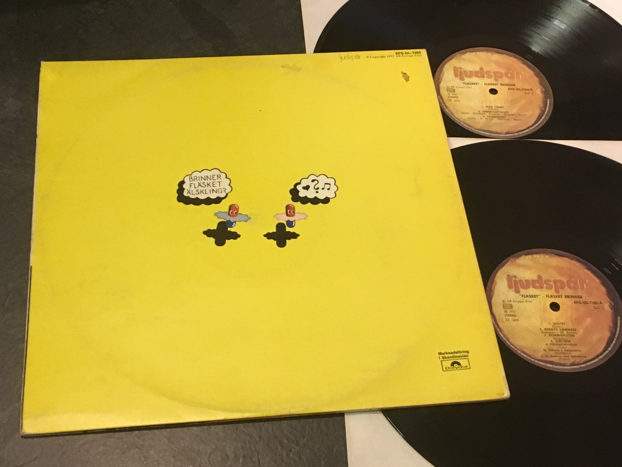 Omslagsbild för skivan FLÄSKET BRINNER fläsket 2xLP -72 Swe LJUDSPÅR EFG-DL-7202 