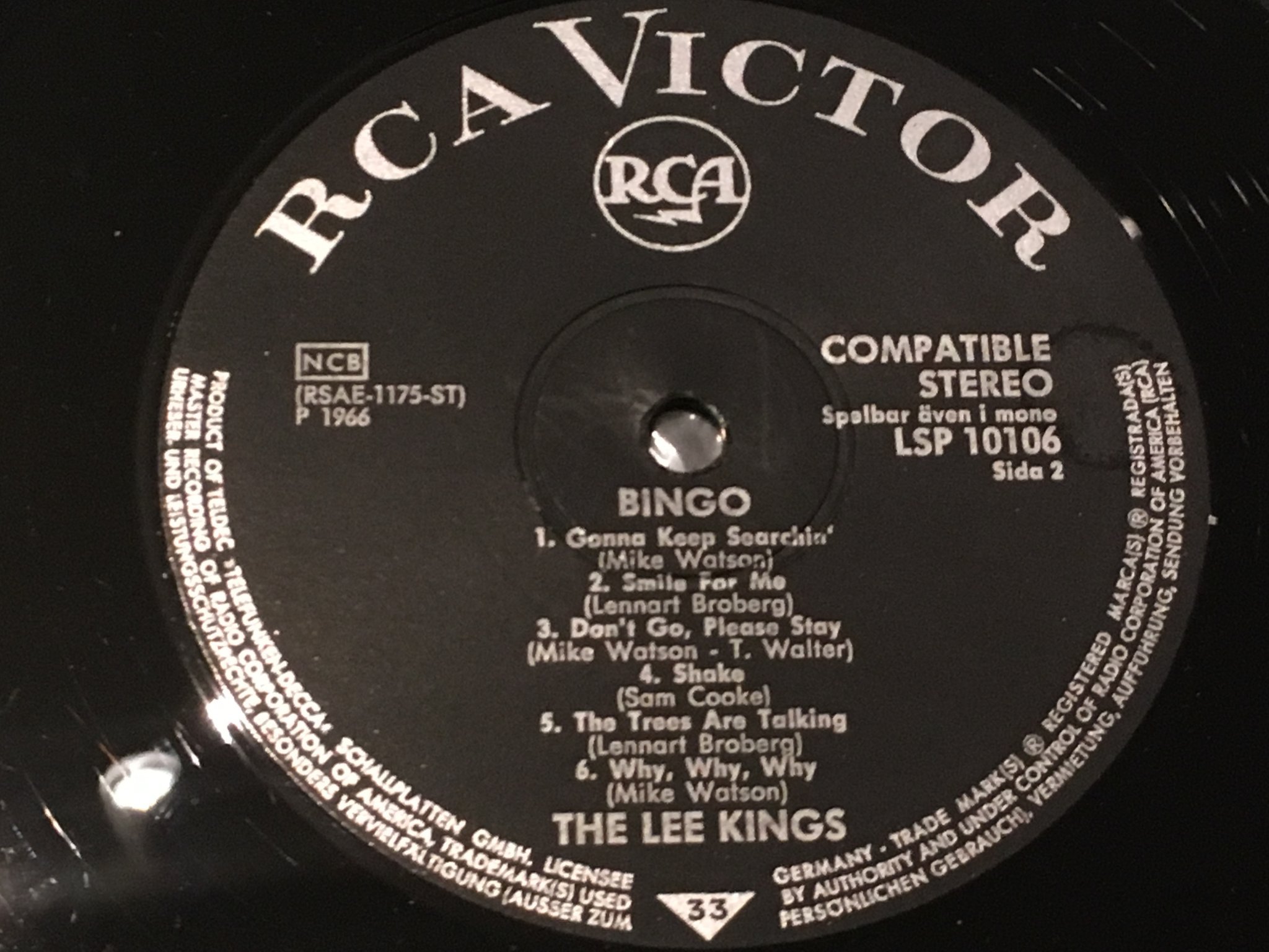 Omslagsbild för skivan THE LEE KINGS bingo for the Lee kings LP -66 Swe RCA LSP 10106 