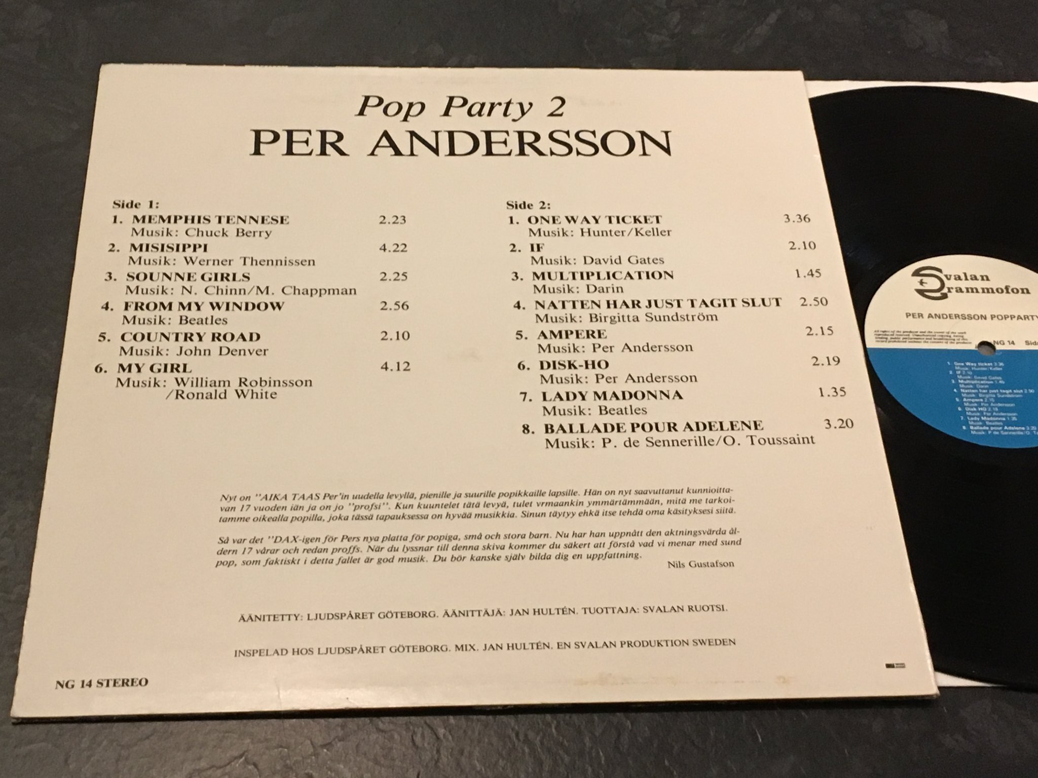 Omslagsbild för skivan PER ANDERSSON pop party vol 2  LP -81 Swe SVALAN NG 14 