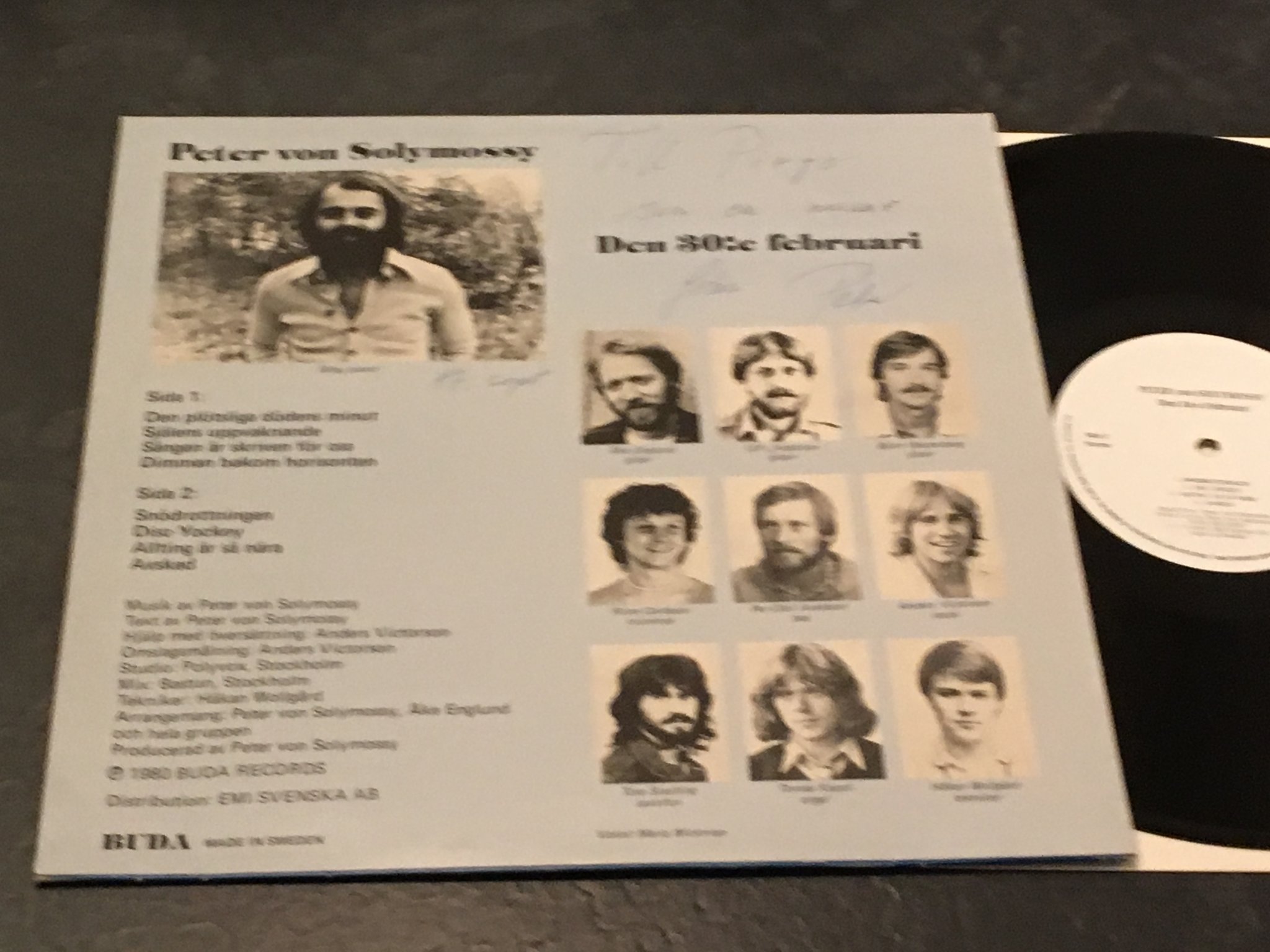 Omslagsbild för skivan PETER VON SOLYMOSSY den 30:e februari LP -80 Swe BUDA 001 progg / signerad