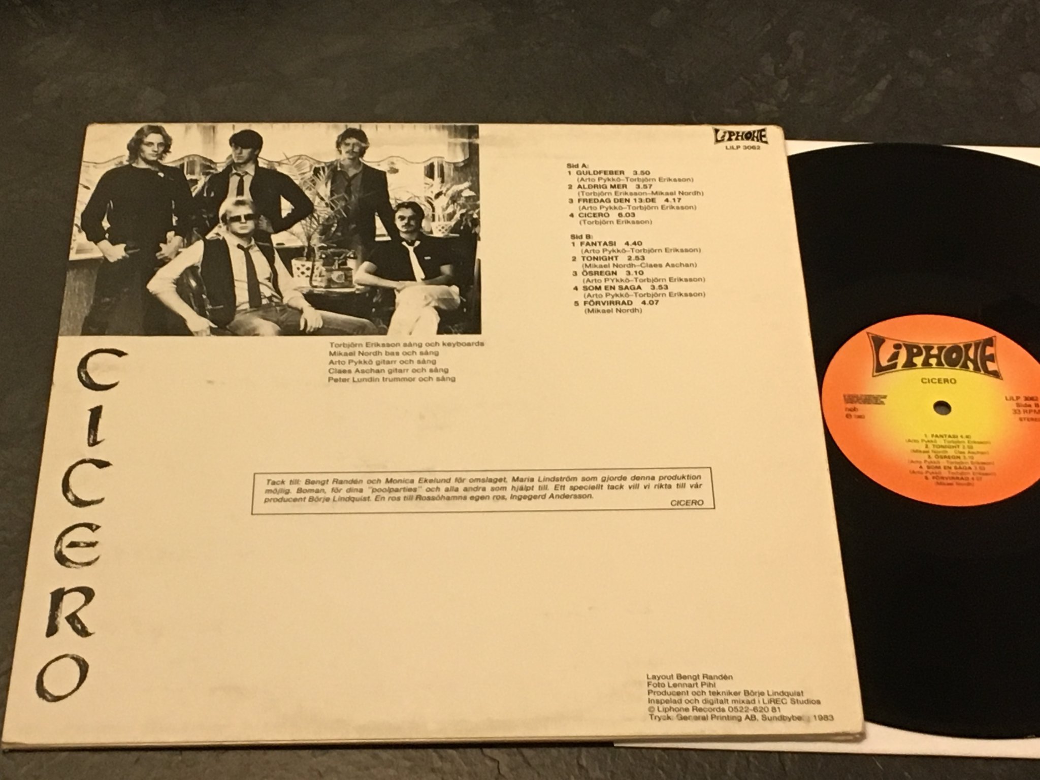 Omslagsbild för skivan CICERO s/t LP 1983 Swe LIPHONE LILP 3062 rare 