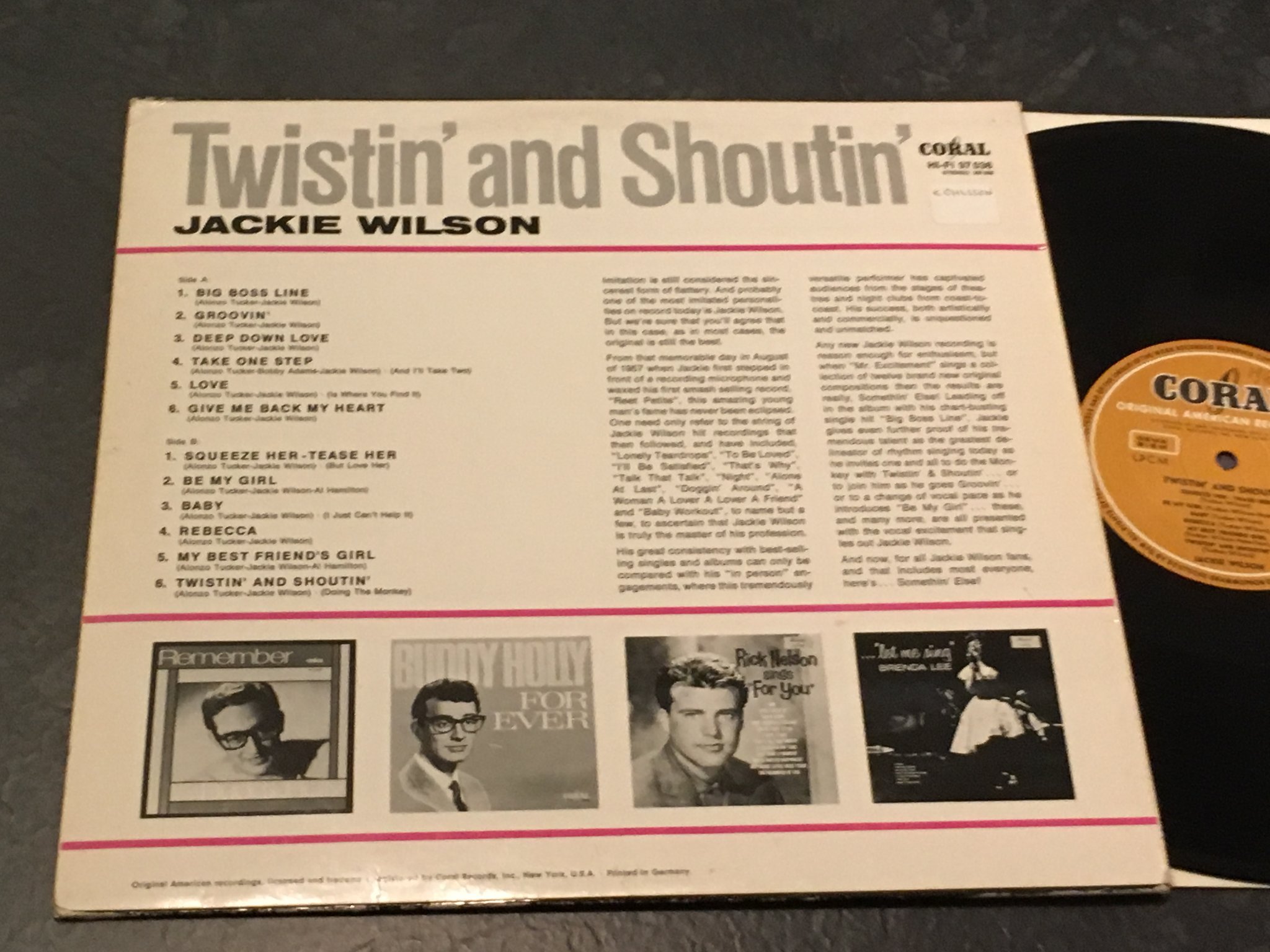 Omslagsbild för skivan JACKIE WILSON twistin and shoutin’ LP -6? Ger CORAL 97036 rare