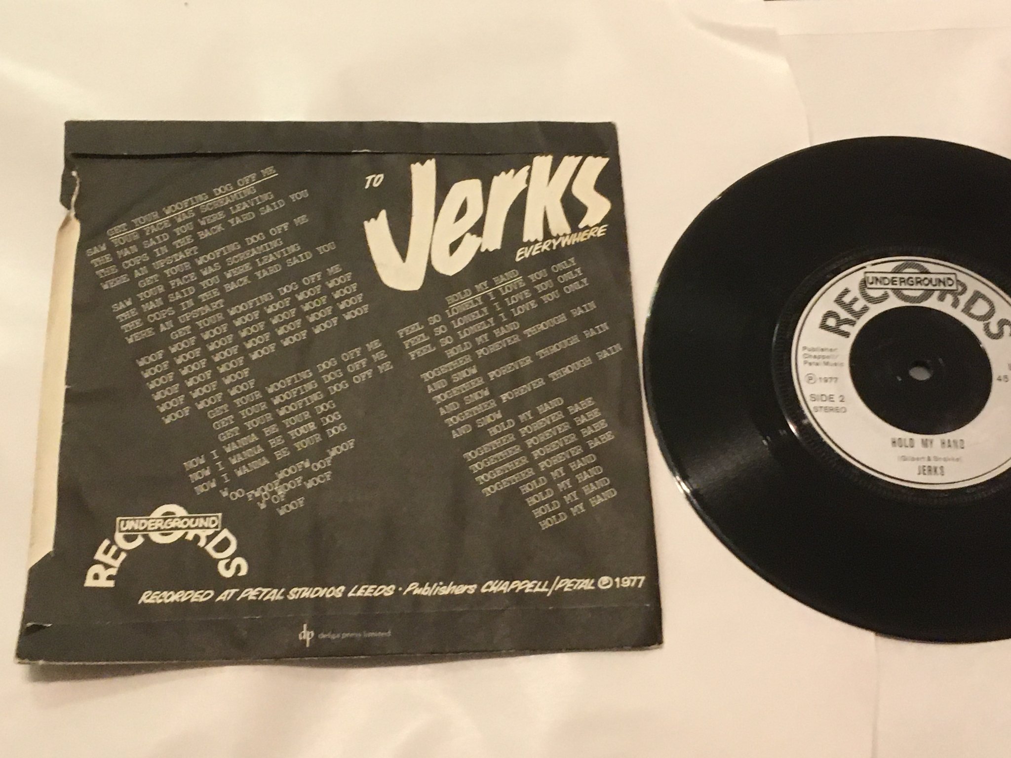 Omslagsbild för skivan JERKS get your woofing dog off me 7”single -77 UK UNDERGROUND URA 1 punk