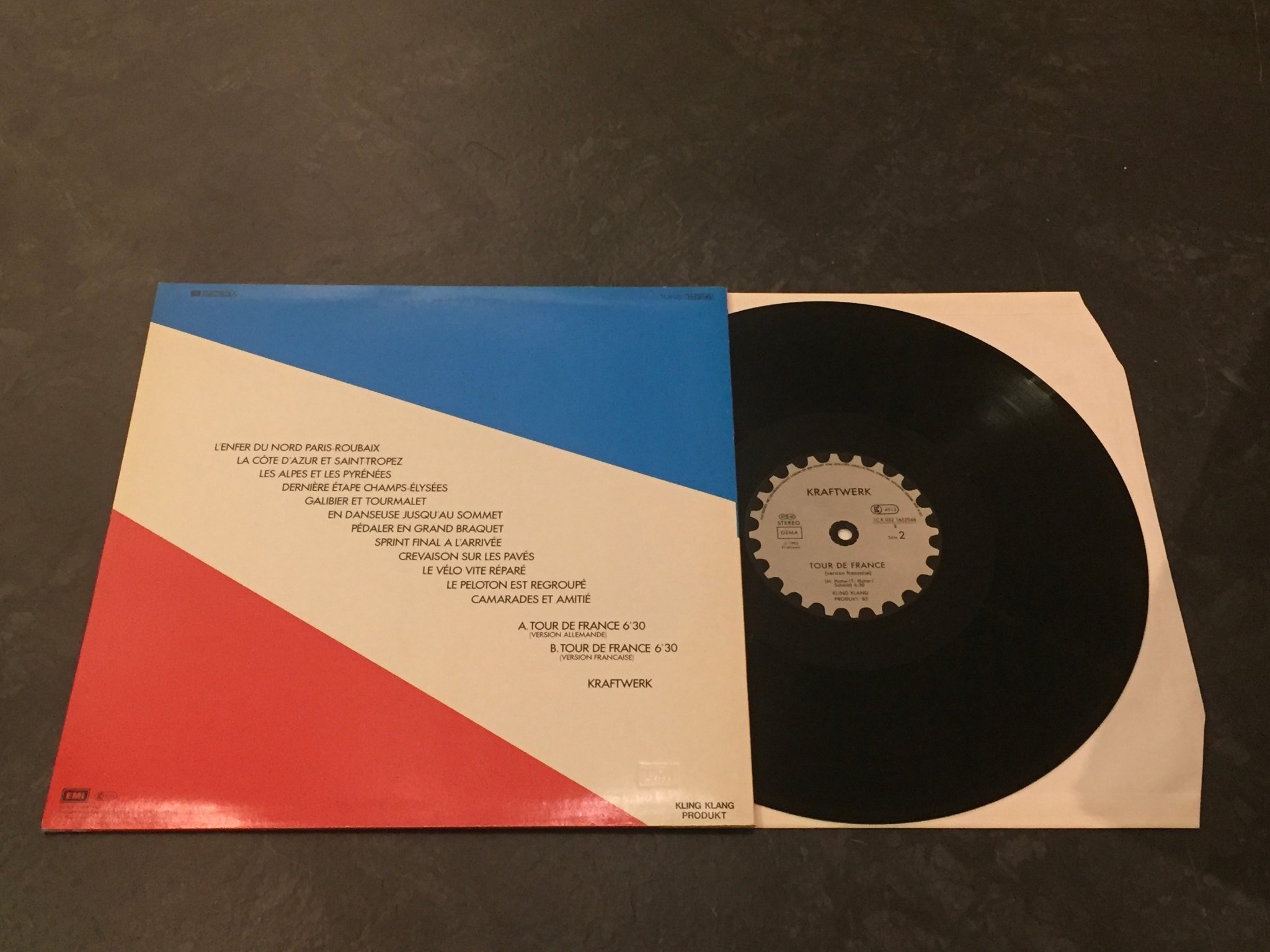 Omslagsbild för skivan KRAFTWERK tour de France (remix) 12”single -83 Ger KLING KLANG
