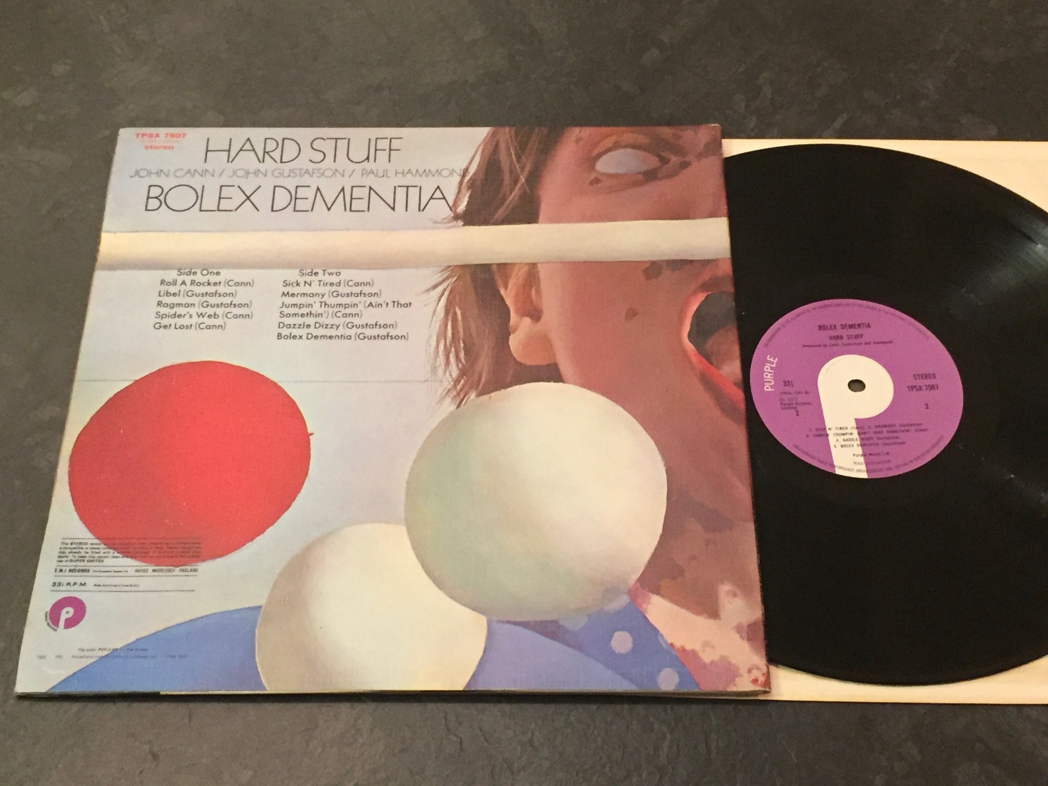 Omslagsbild för skivan HARD STUFF bolex dementia LP -73 UK PURPLE TPSA 7507