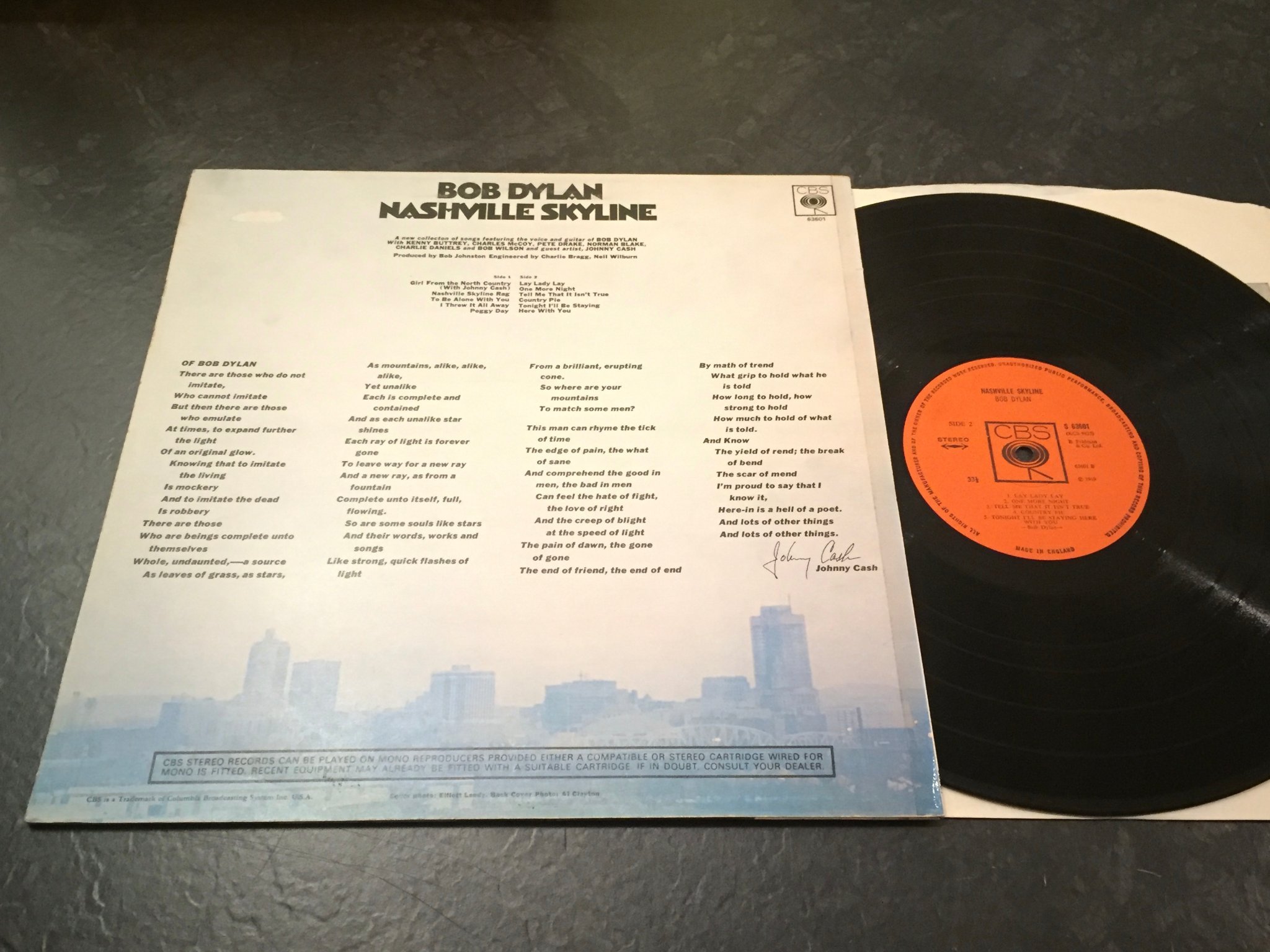 Omslagsbild för skivan BOB DYLAN Nashville skyline LP -69 UK CBS 63601