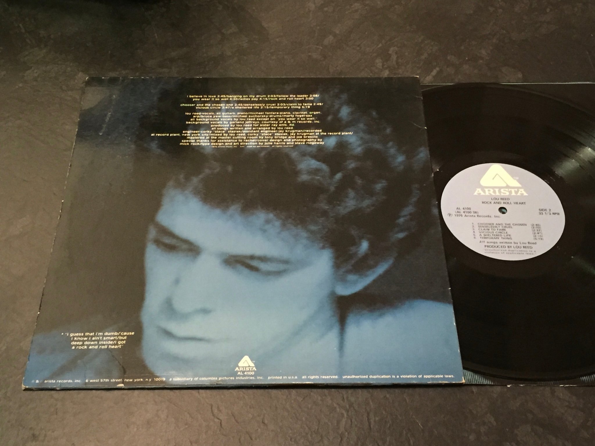 Omslagsbild för skivan LOU REED rock and roll heart LP -76 US ARISTA AL 4100