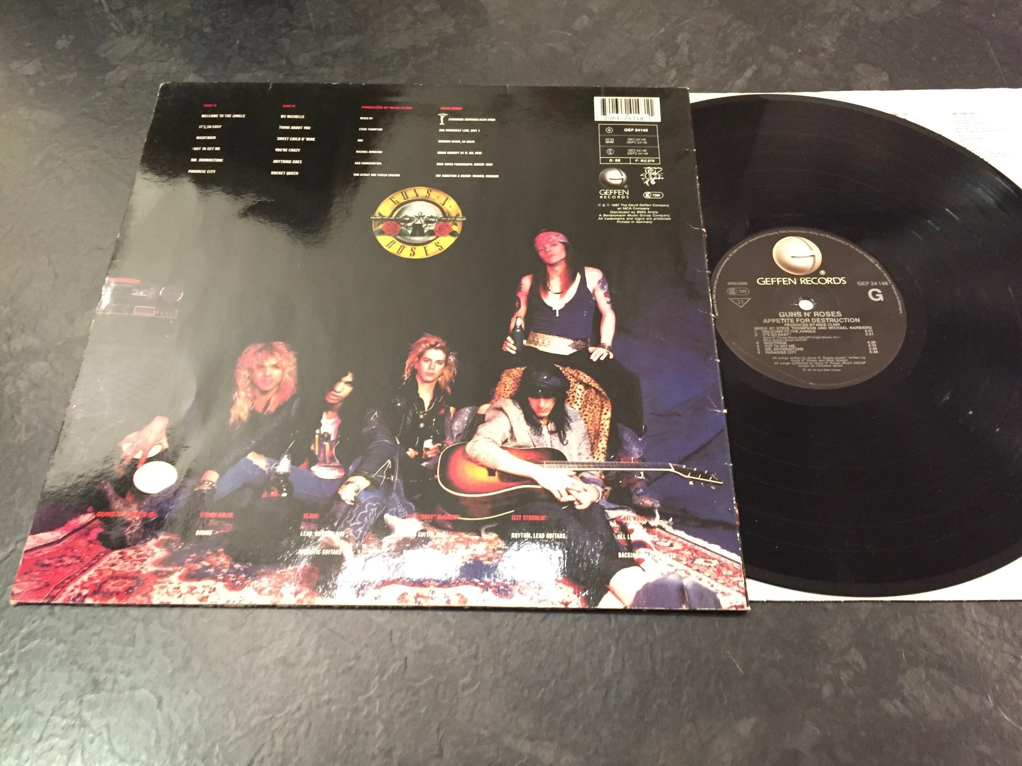 Omslagsbild för skivan GUNS N’ ROSES appetite for destruction LP -87 GEFFEN GEF 24148