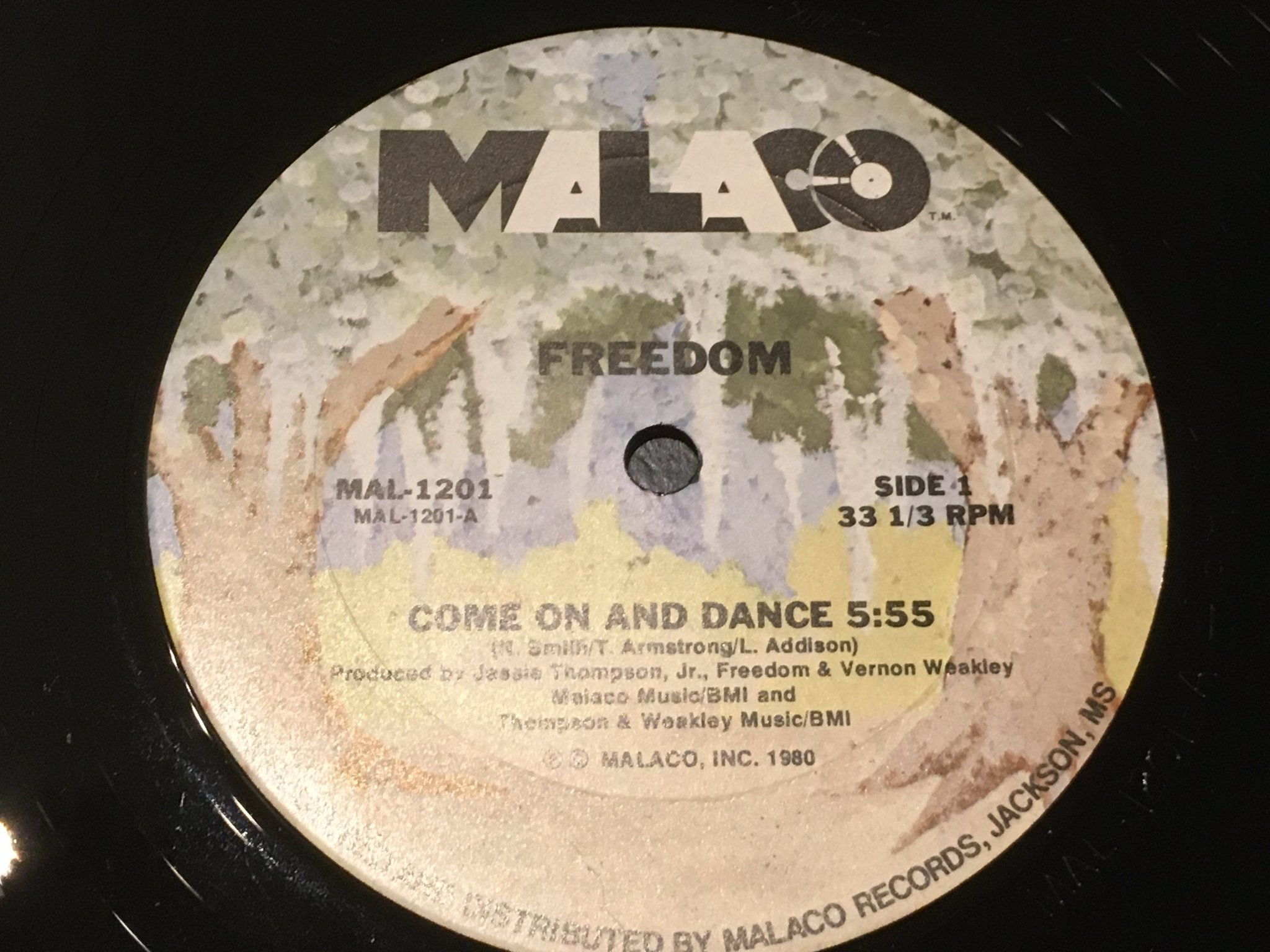 Omslagsbild för skivan FREEDOM come on and dance 12”single -80 US MALACO MAL-1201