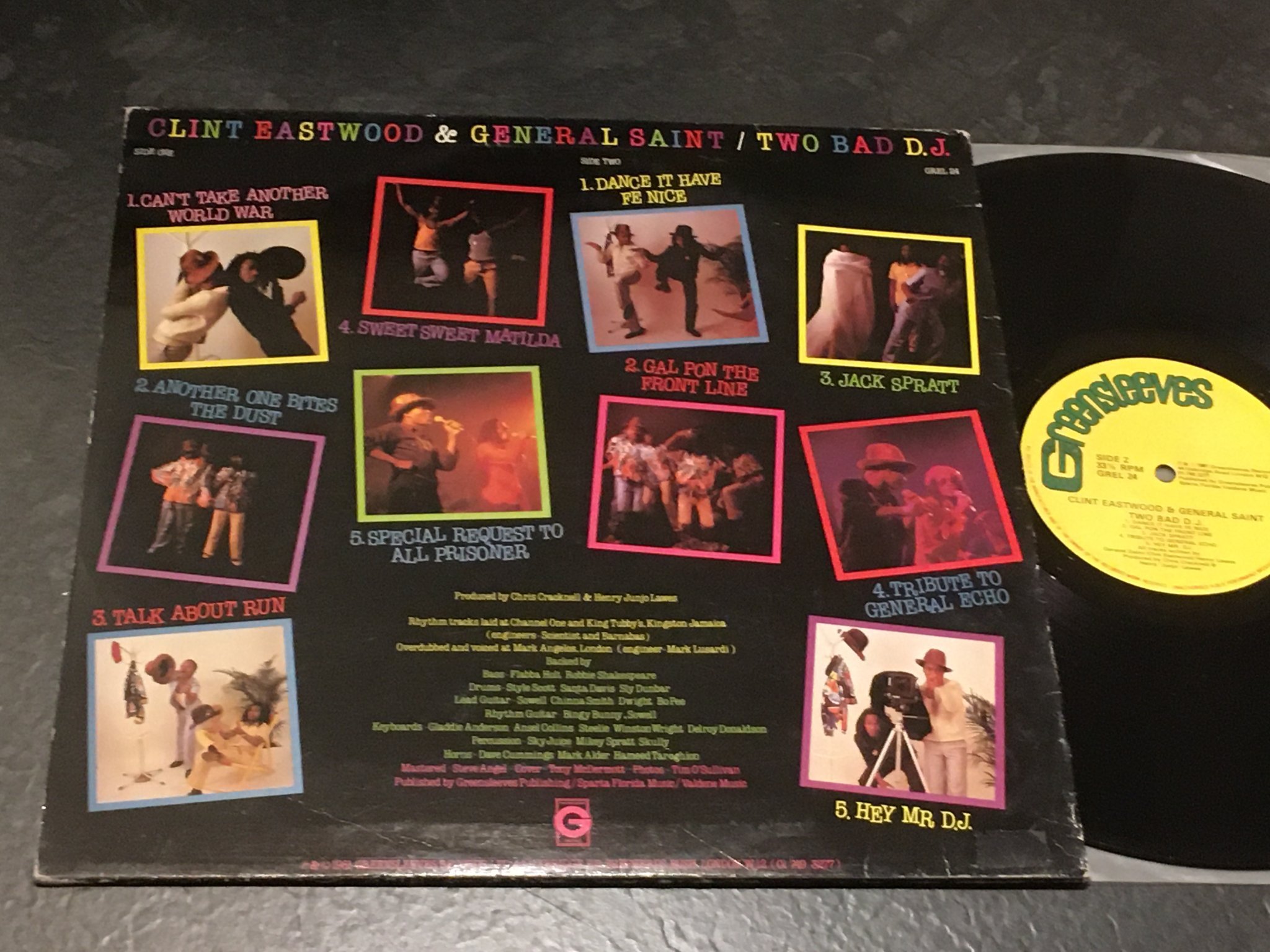 Omslagsbild för skivan CLINT EASTWOOD & GENERAL SAINT two bad dj LP -81 UK GREENSLEEVES GREL 24