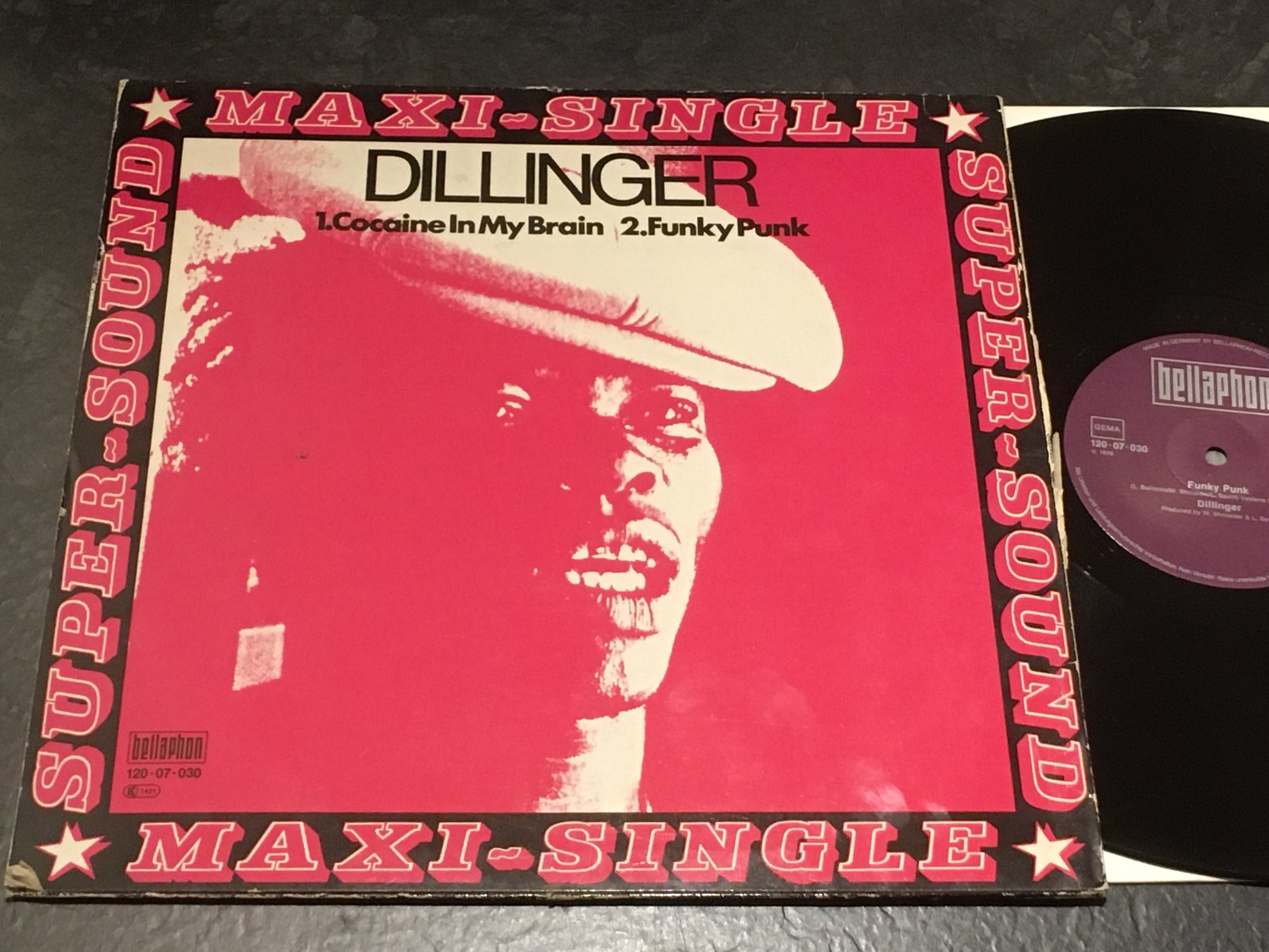 Omslagsbild för skivan DILLINGER cocaine in my brain 12”single -79 Ger BELLAPHON BZC 4418