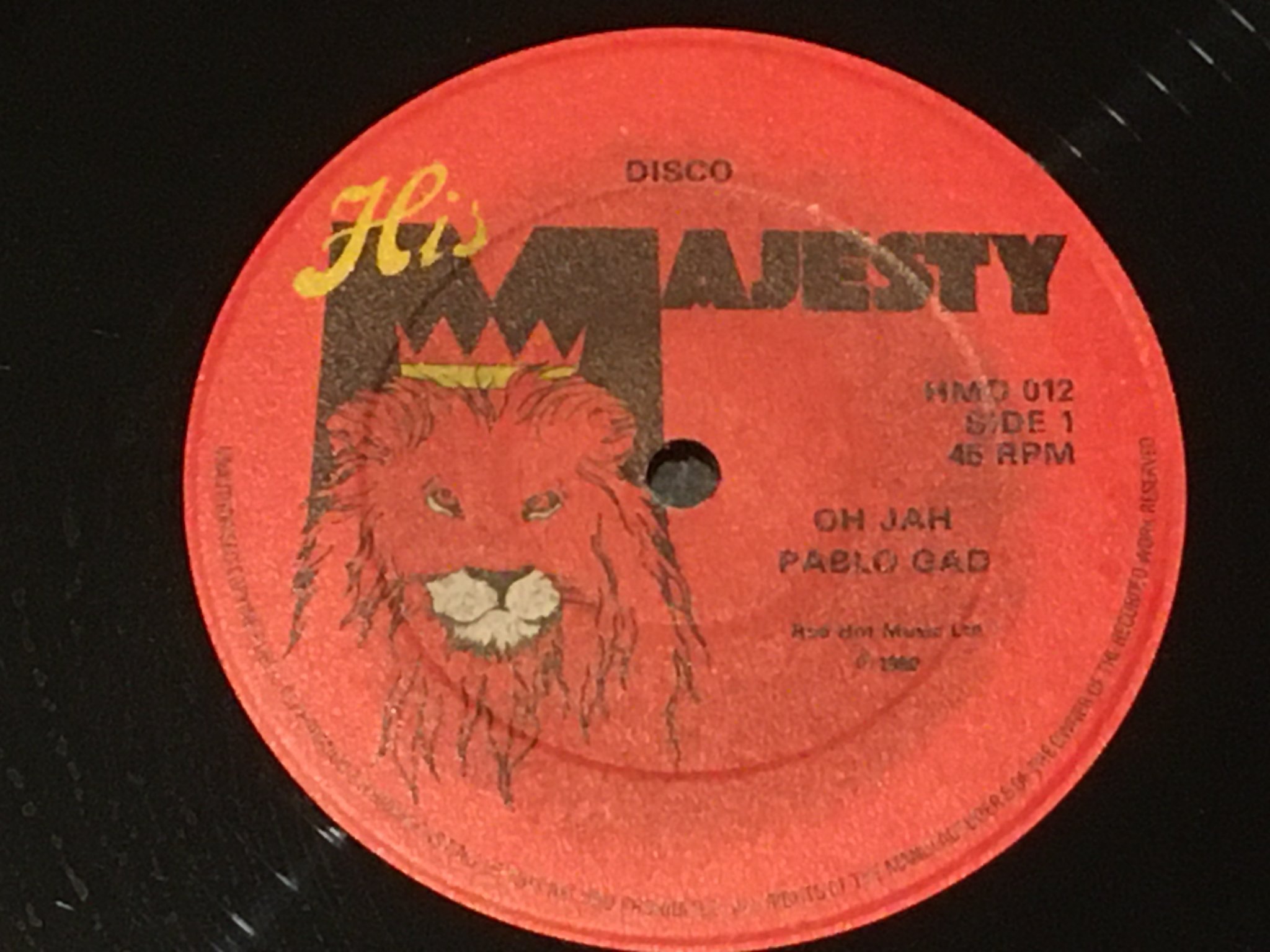Omslagsbild för skivan PABLO GAD oh Jah 12”single -80 UK HIS MAJESTY HMD 012 Killer track ! ! ! !
