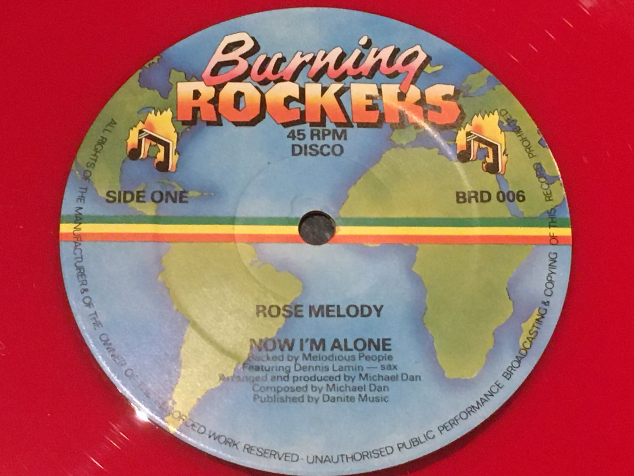 Omslagsbild för skivan ROSE MELODY now I’m alone 12”single -79 UK BURNING ROCKERS BRD 006