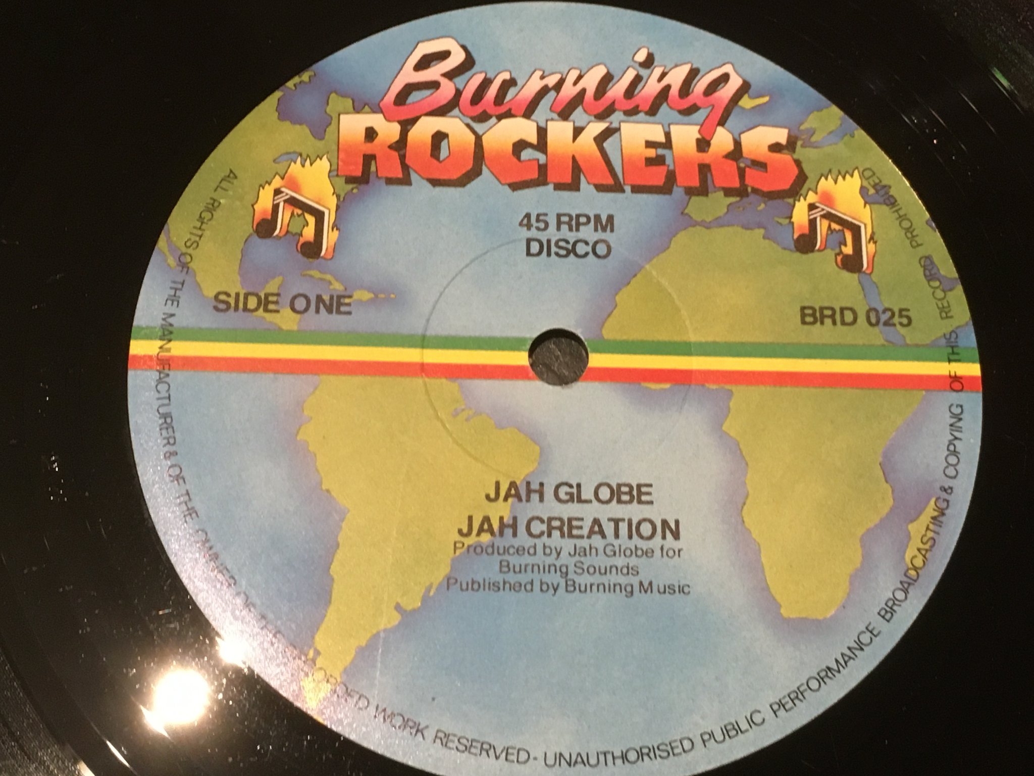 Omslagsbild för skivan JAH GLOBE Jah Creation 12”single  UK  BURNING ROCKERS BRD 025