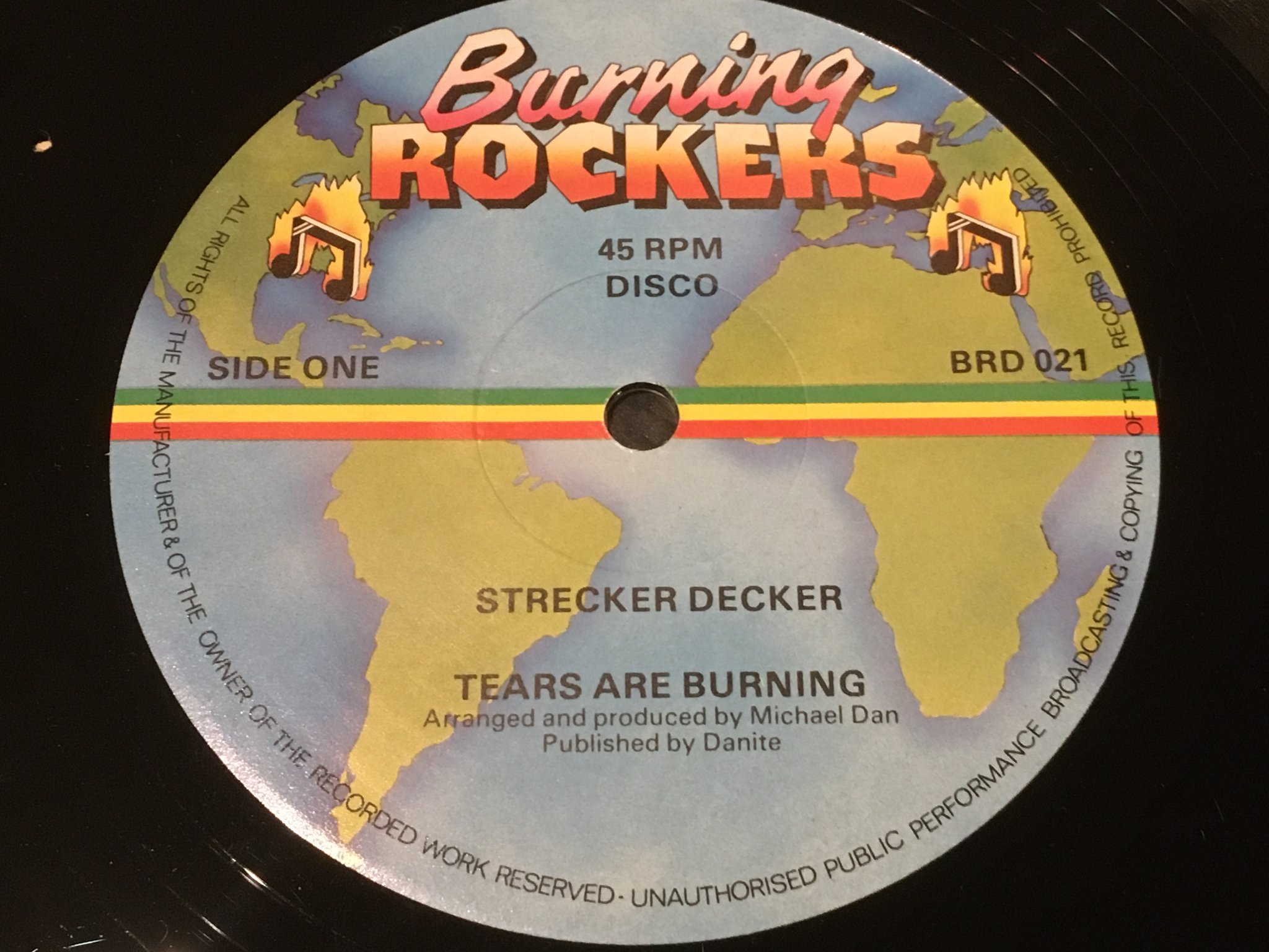 Omslagsbild för skivan STRECKER DECKER tears are burning 12”single  UK  BURNING ROCKERS BRD 021