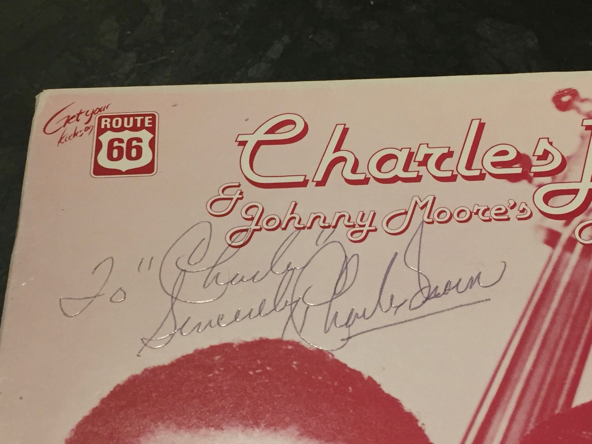 Omslagsbild för skivan CHARLES BROWN Sunny road ROUTE 66 KIX -5 signerad