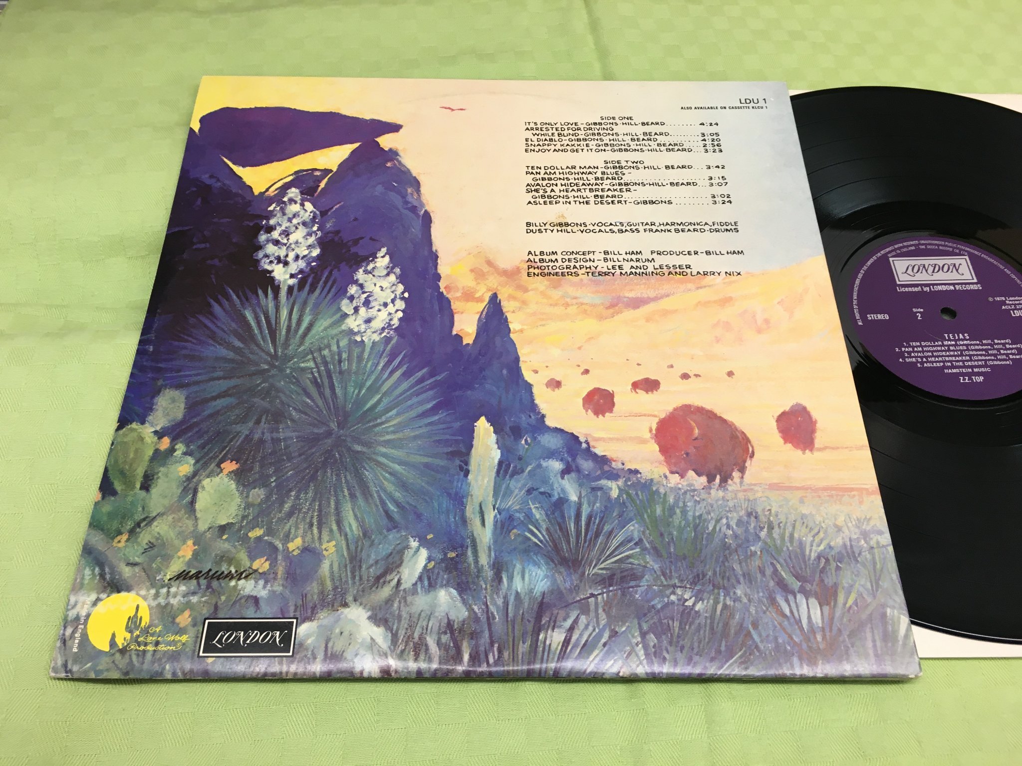 Omslagsbild för skivan ZZ TOP tejas LP -76 UK LONDON LDU-1