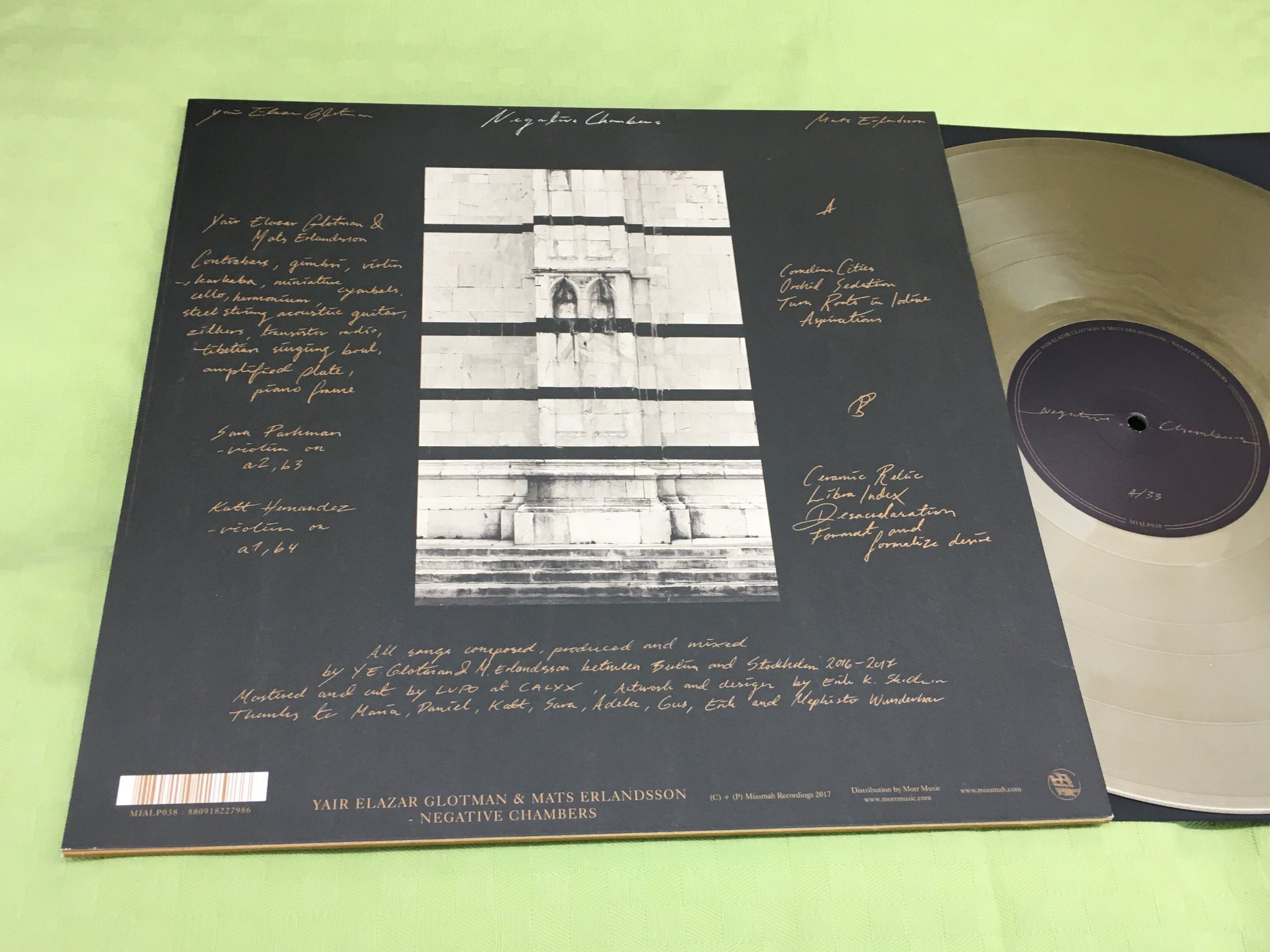 Omslagsbild för skivan YAIR ELAZAR GLOTMAN & MATS ERLANDSSON Negative Chambers LP 2017 Nor.  MIALP 038