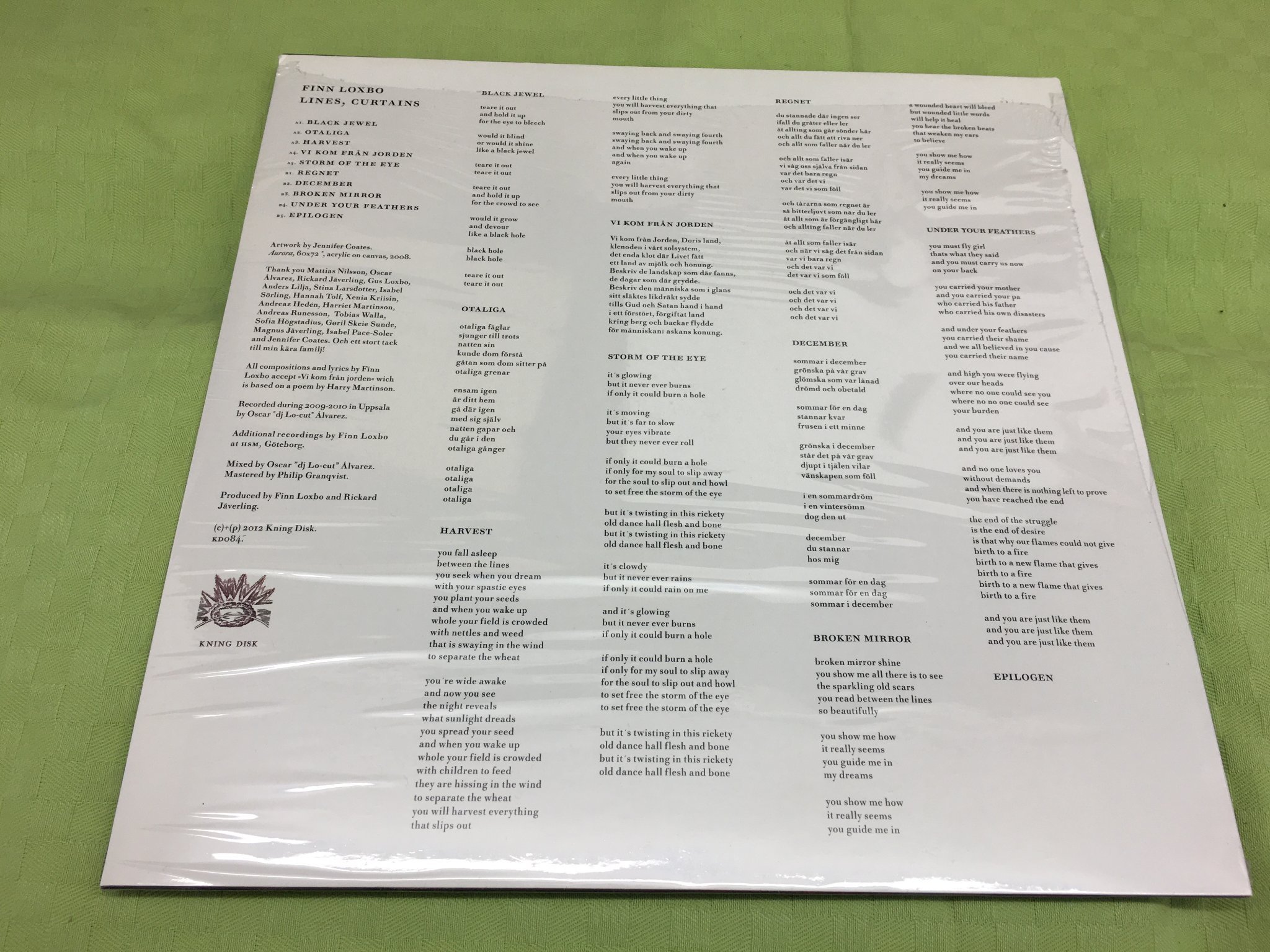 Omslagsbild för skivan FINN LOXBO lines, curtains LP 2012 KNING DISK KD 084 STILL SEALED rare!