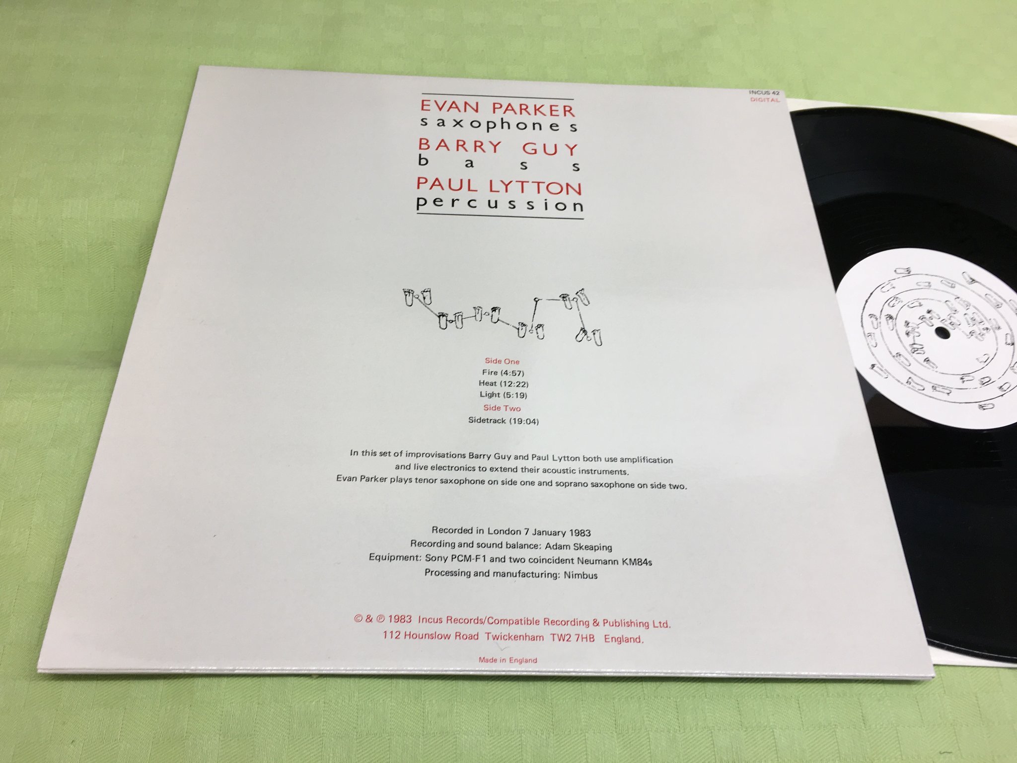 Omslagsbild för skivan EVAN PARKER tracks LP -83 UK INCUS-42 FREE JAZZ