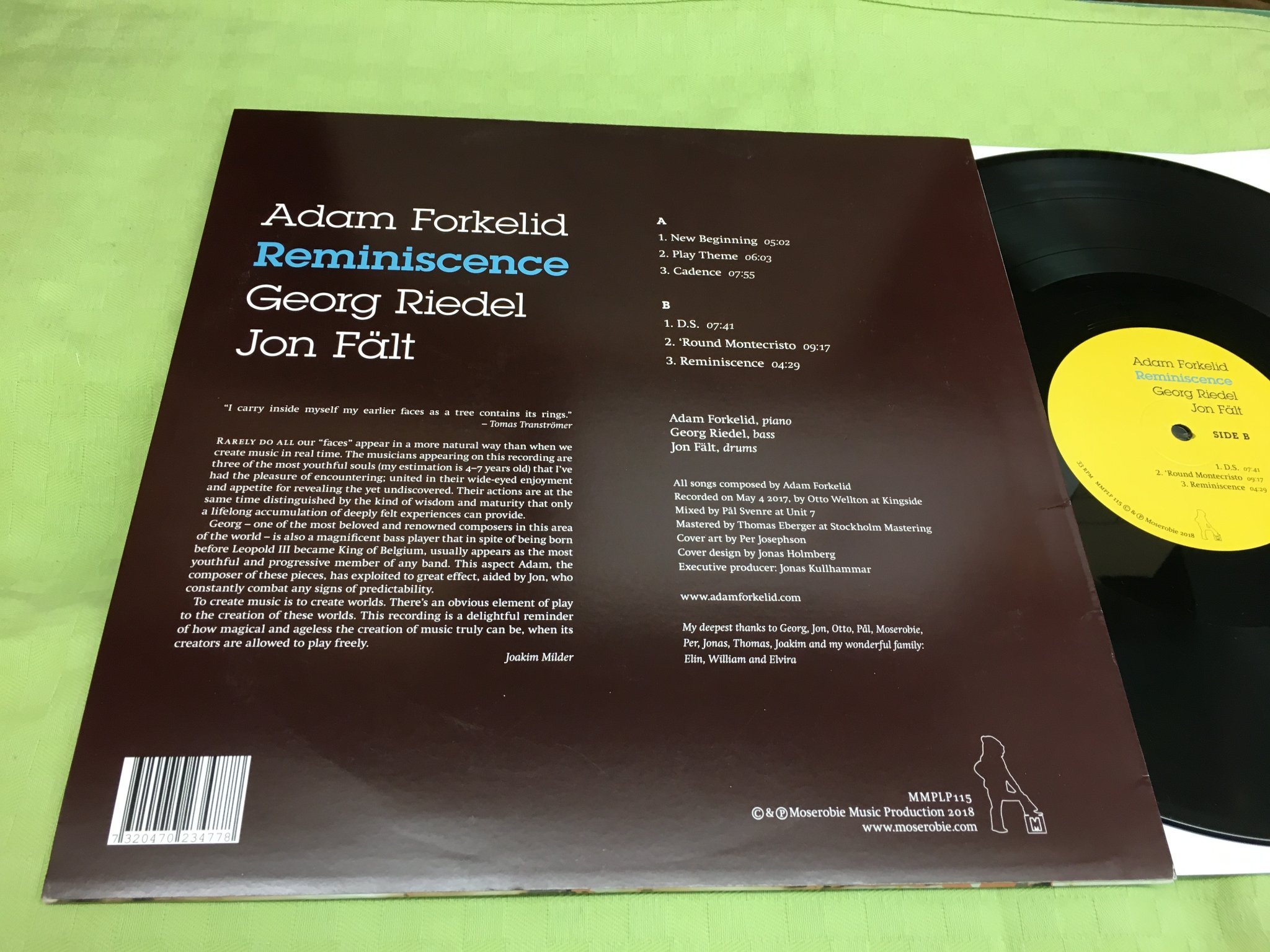 Omslagsbild för skivan ADAM FORKELID reminiscence LP 2018 MOSEROBIE MMPLP 115
