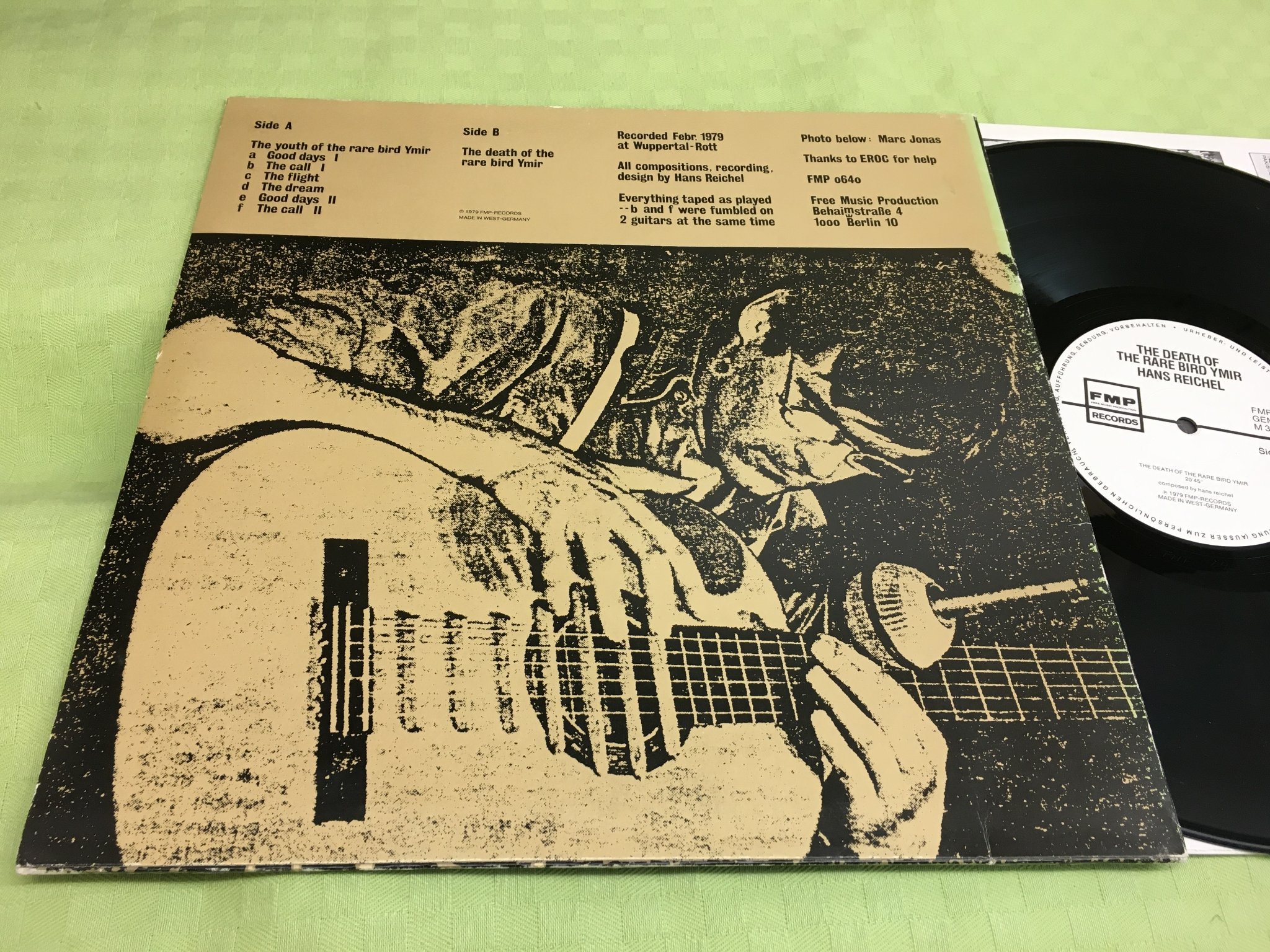 Omslagsbild för skivan HANS REICHEL the death of the rare bird Ymir LP -79 Ger FMP 0640 FREE JAZZ